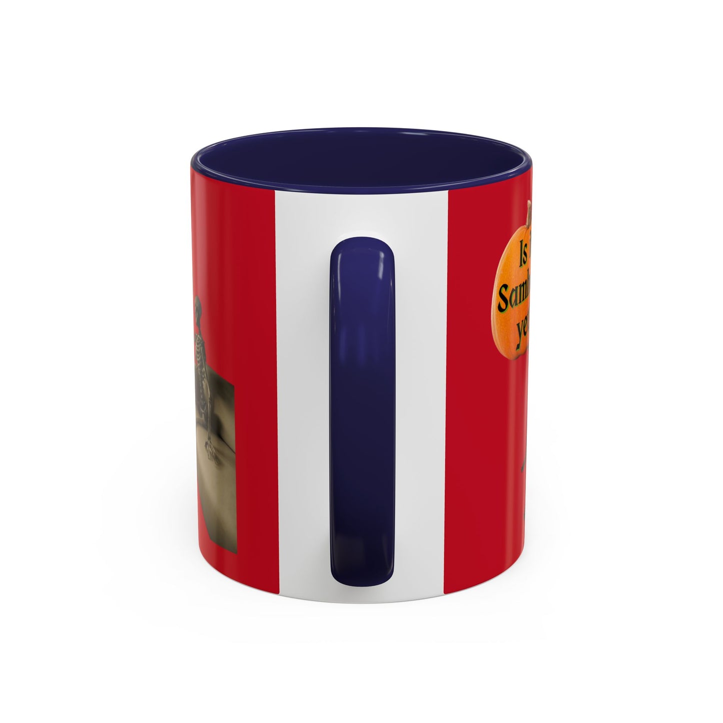 Is it Samhain yet? Skeleton's Pumpkin Red Accent Mug by CreepyCrafts.boo