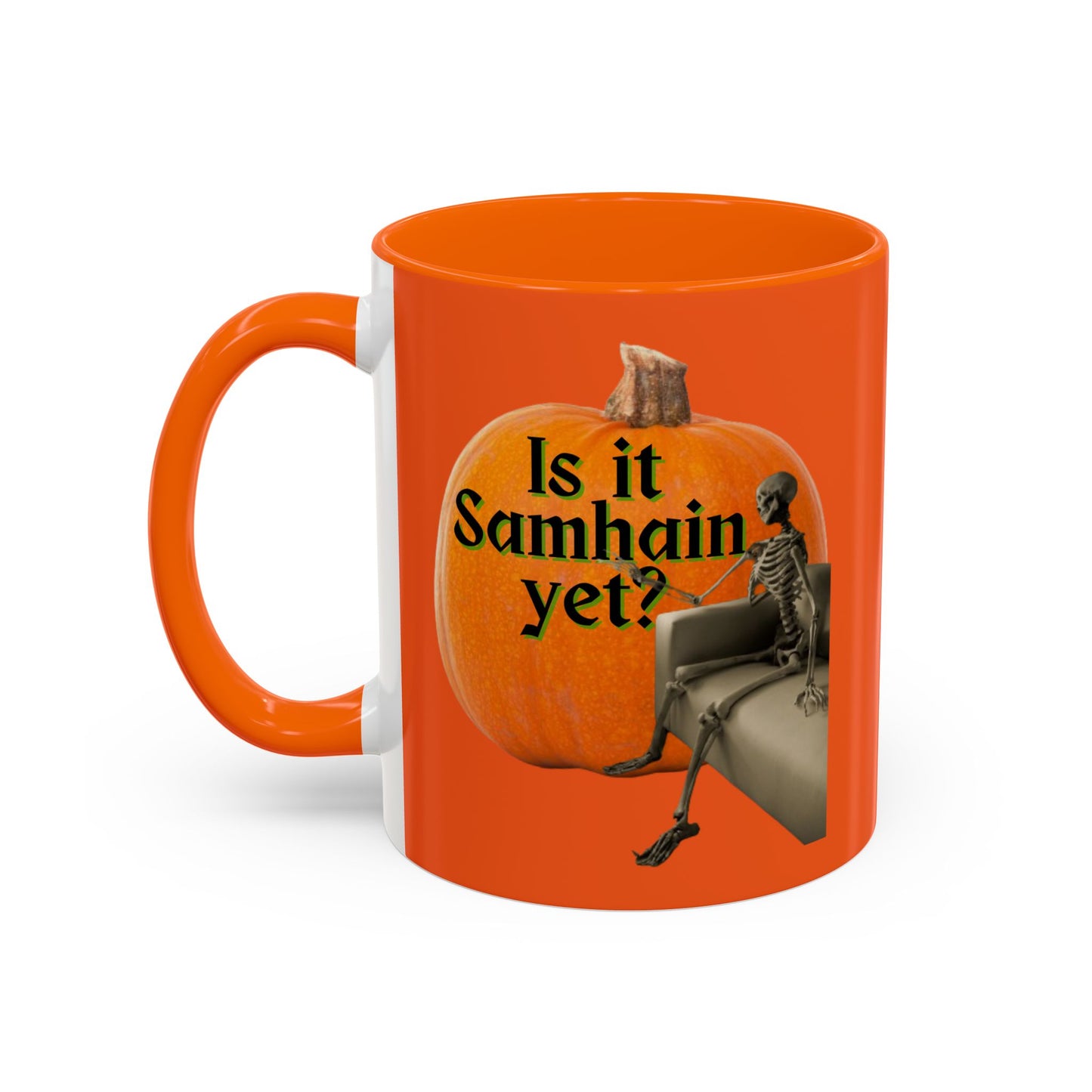 Is It Samhain Yet? Skeleton's Giant Pumpkin Orange Accent Mug by CreepyCrafts.boo
