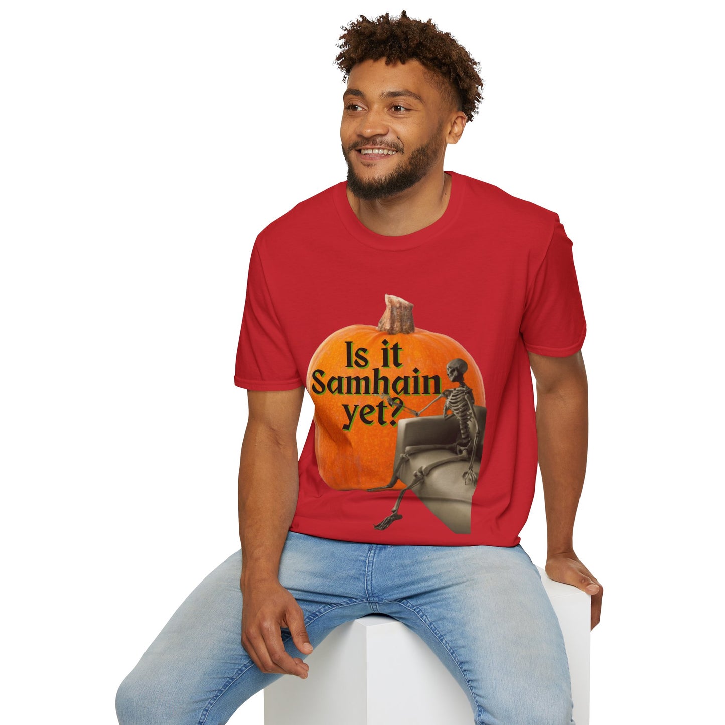 Is It Samhain Yet? Skeleton's Giant Pumpkin Light colors Unisex T-Shirt by CreepyCrafts.boo