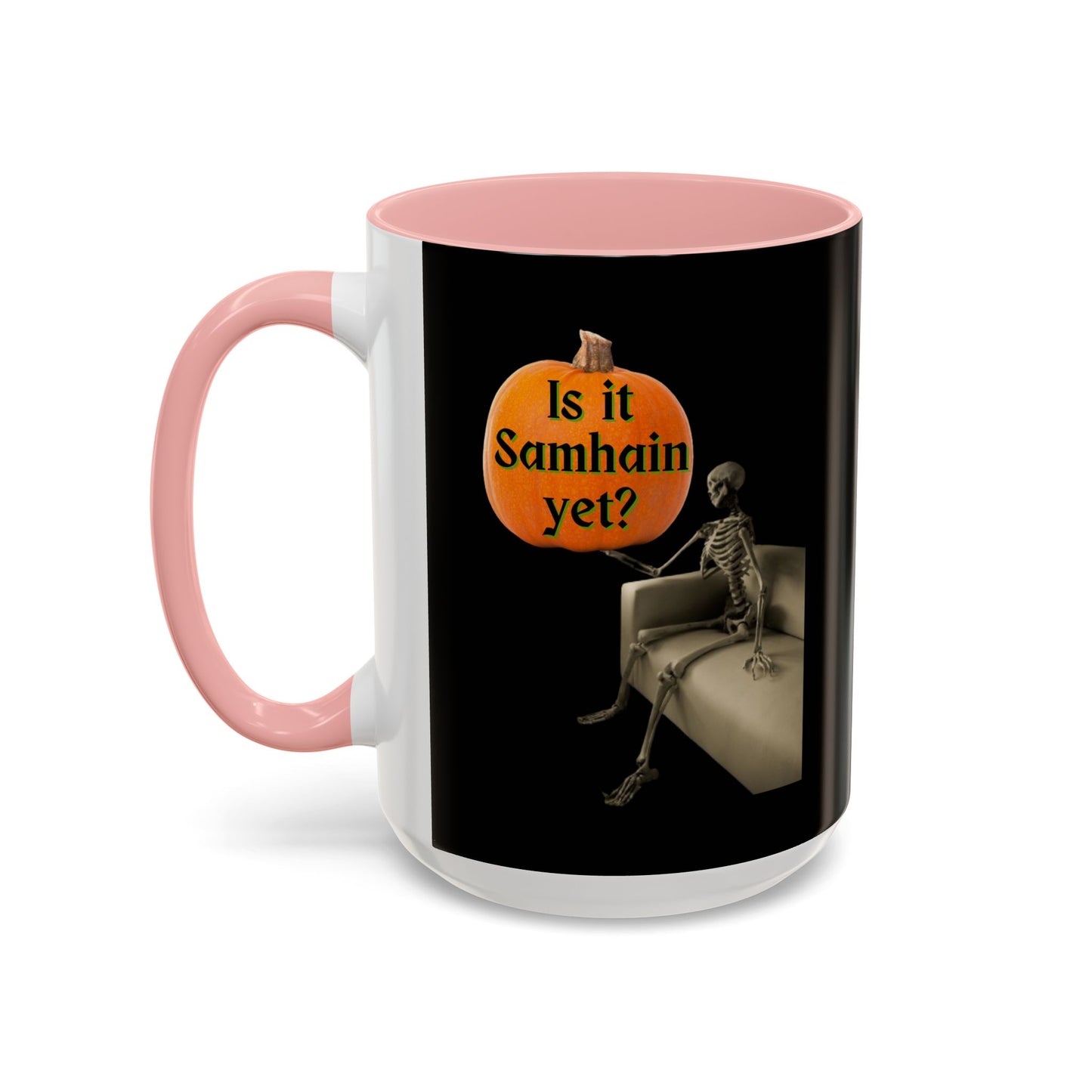 Is it Samhain yet? Skeleton's Pumpkin Black Accent Mug by CreepyCrafts.boo