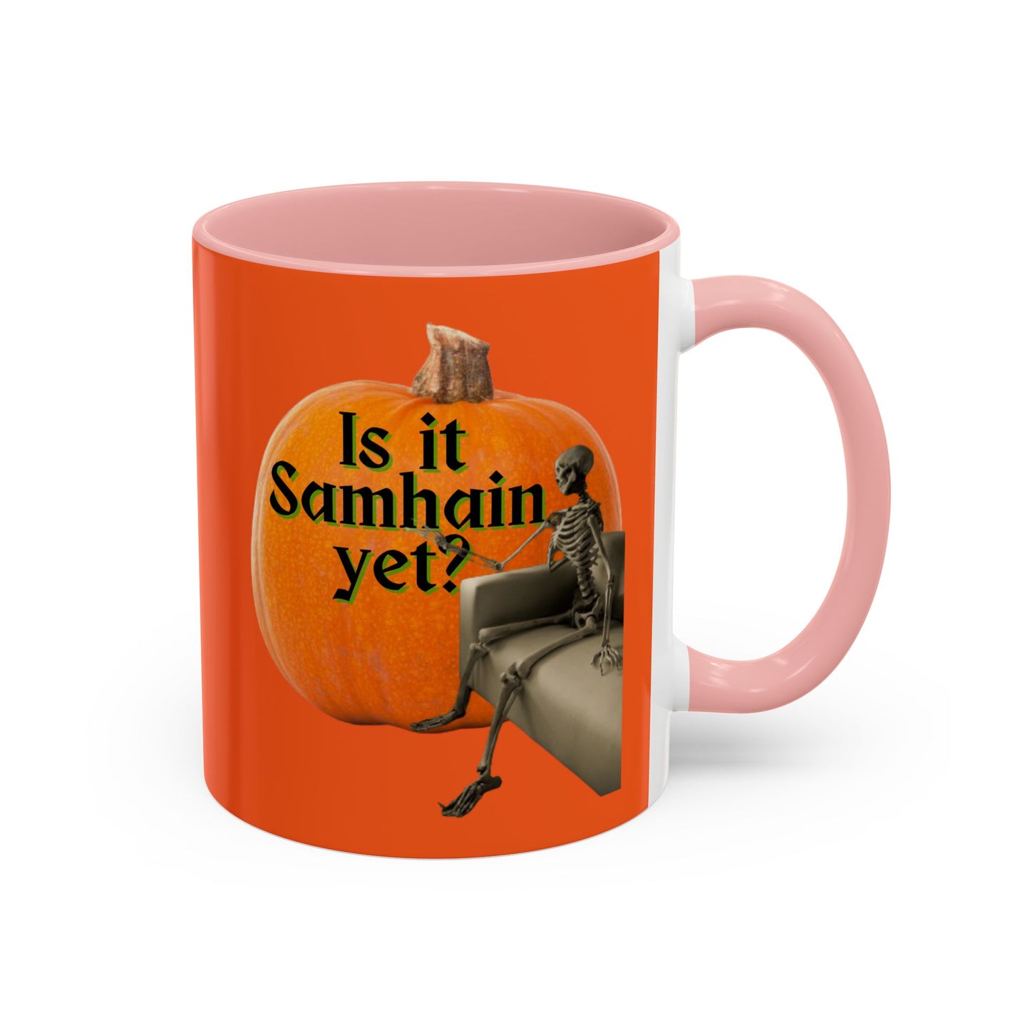 Is It Samhain Yet? Skeleton's Giant Pumpkin Orange Accent Mug by CreepyCrafts.boo