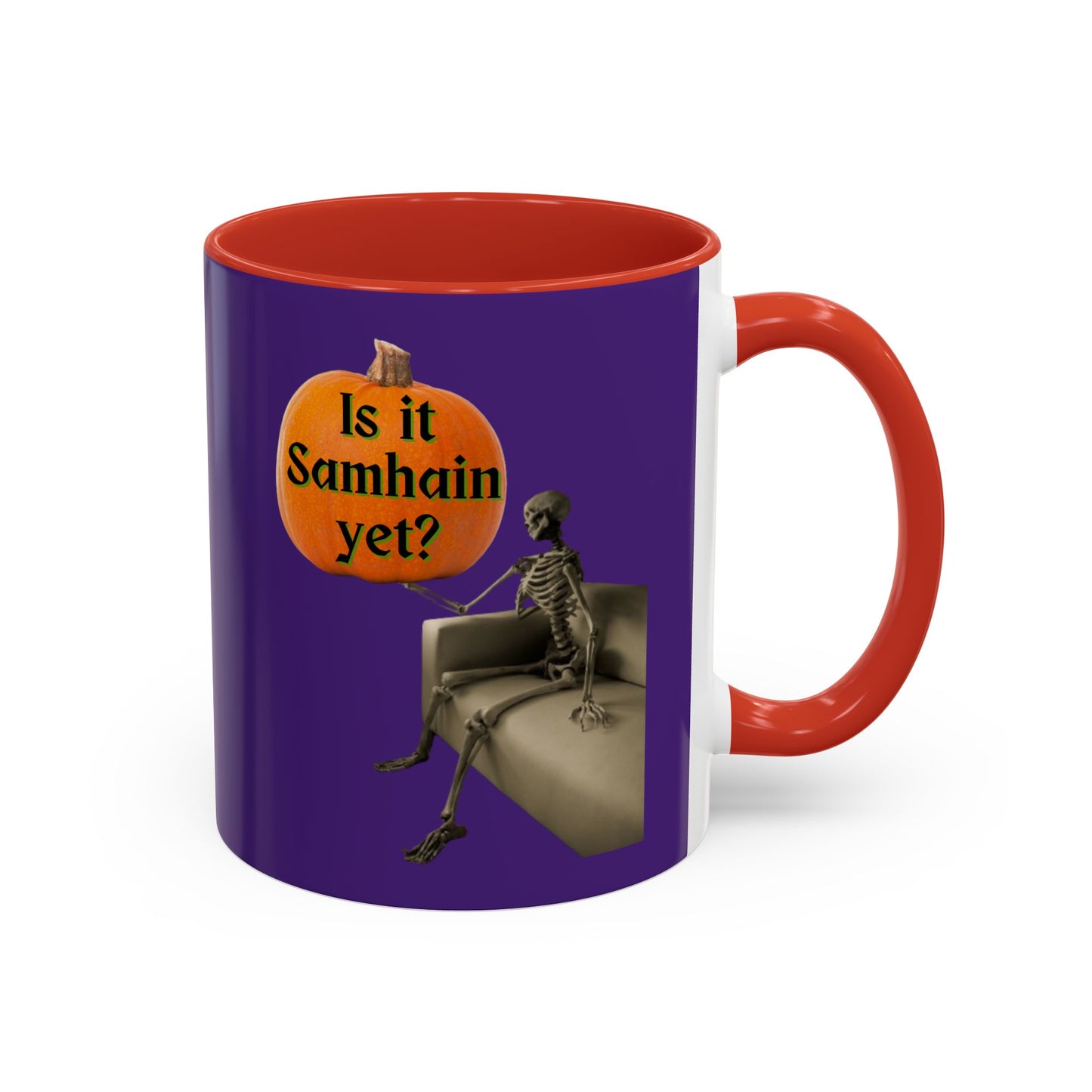 Is it Samhain yet? Skeleton's Pumpkin Purple Accent Mug by CreepyCrafts.boo