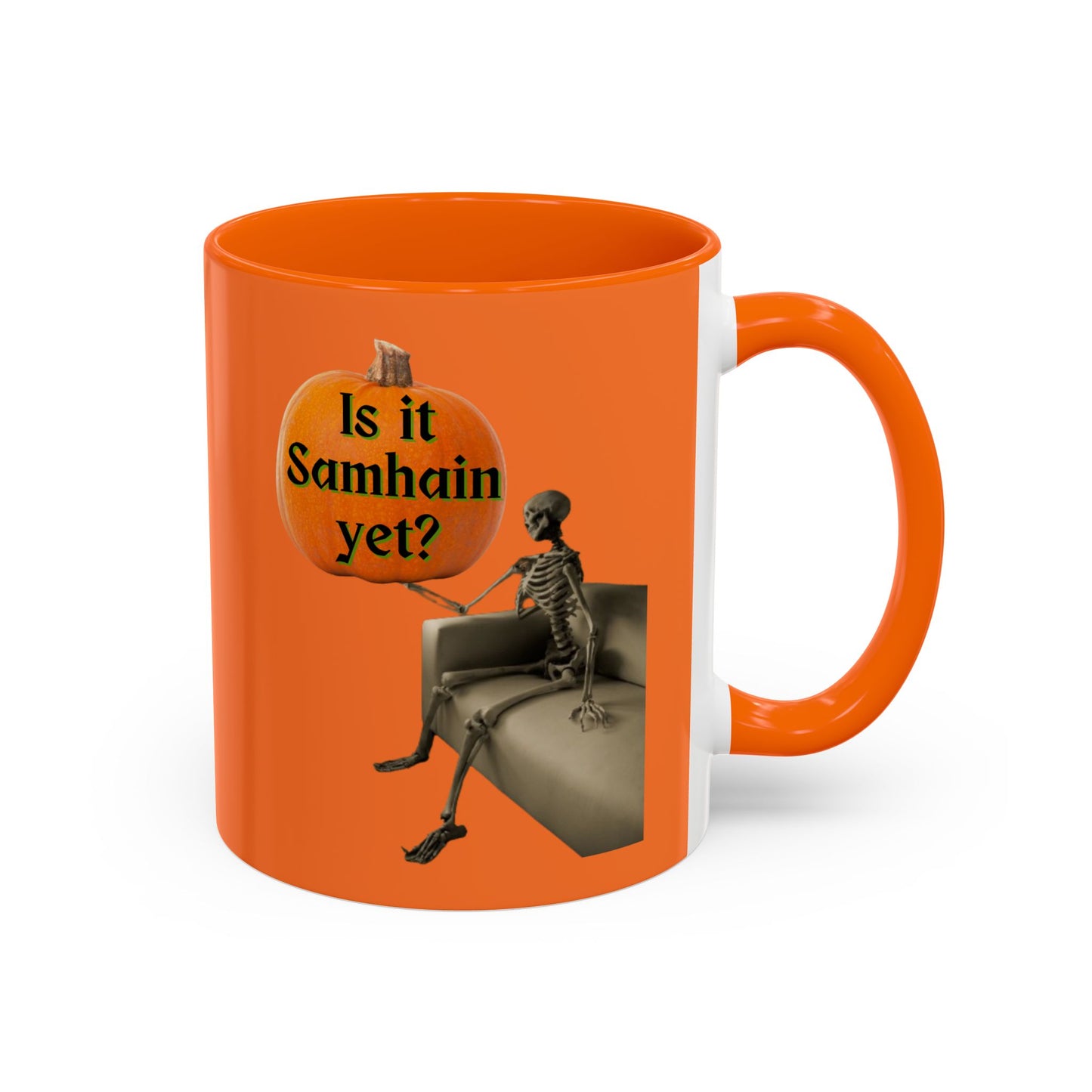 Is it Samhain yet? Skeleton's Pumpkin Orange Accent Mug by CreepyCrafts.boo