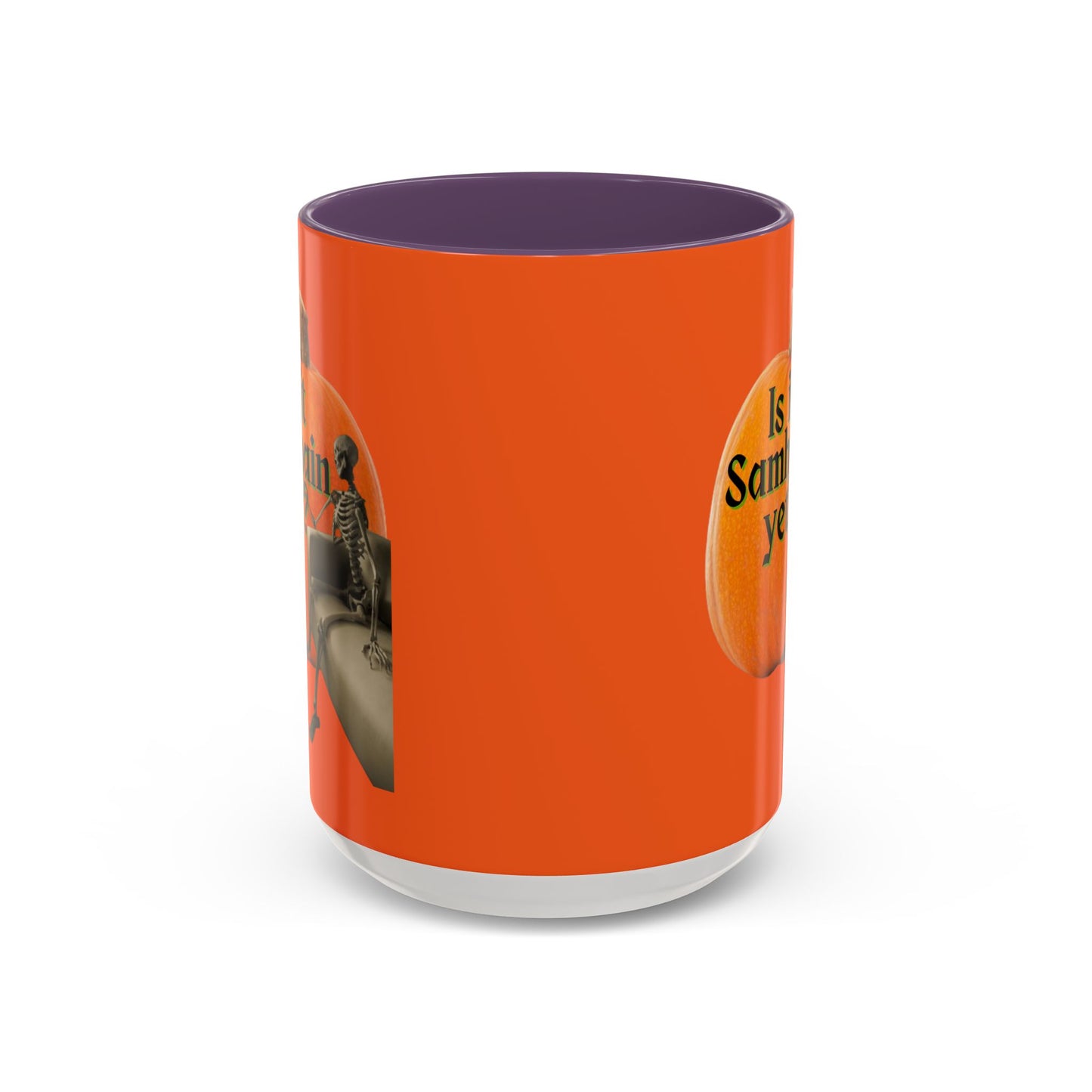 Is It Samhain Yet? Skeleton's Giant Pumpkin Orange Accent Mug by CreepyCrafts.boo