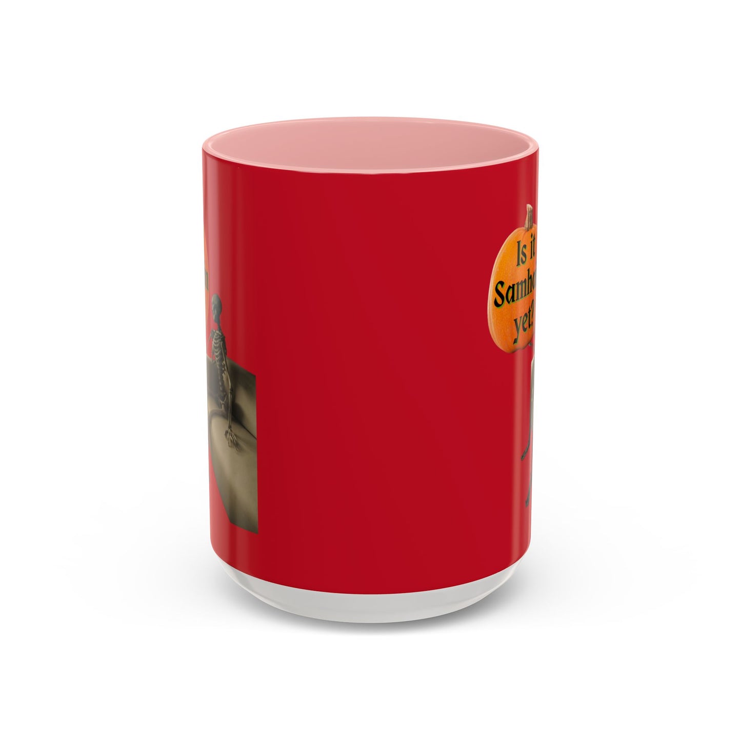 Is it Samhain yet? Skeleton's Pumpkin Red Accent Mug by CreepyCrafts.boo