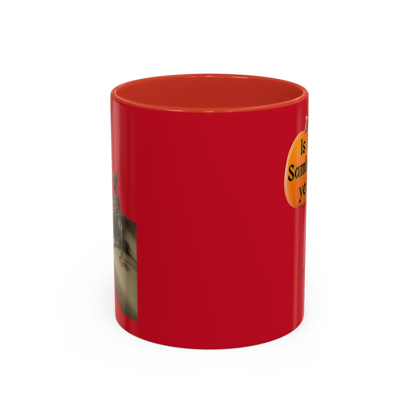 Is it Samhain yet? Skeleton's Pumpkin Red Accent Mug by CreepyCrafts.boo