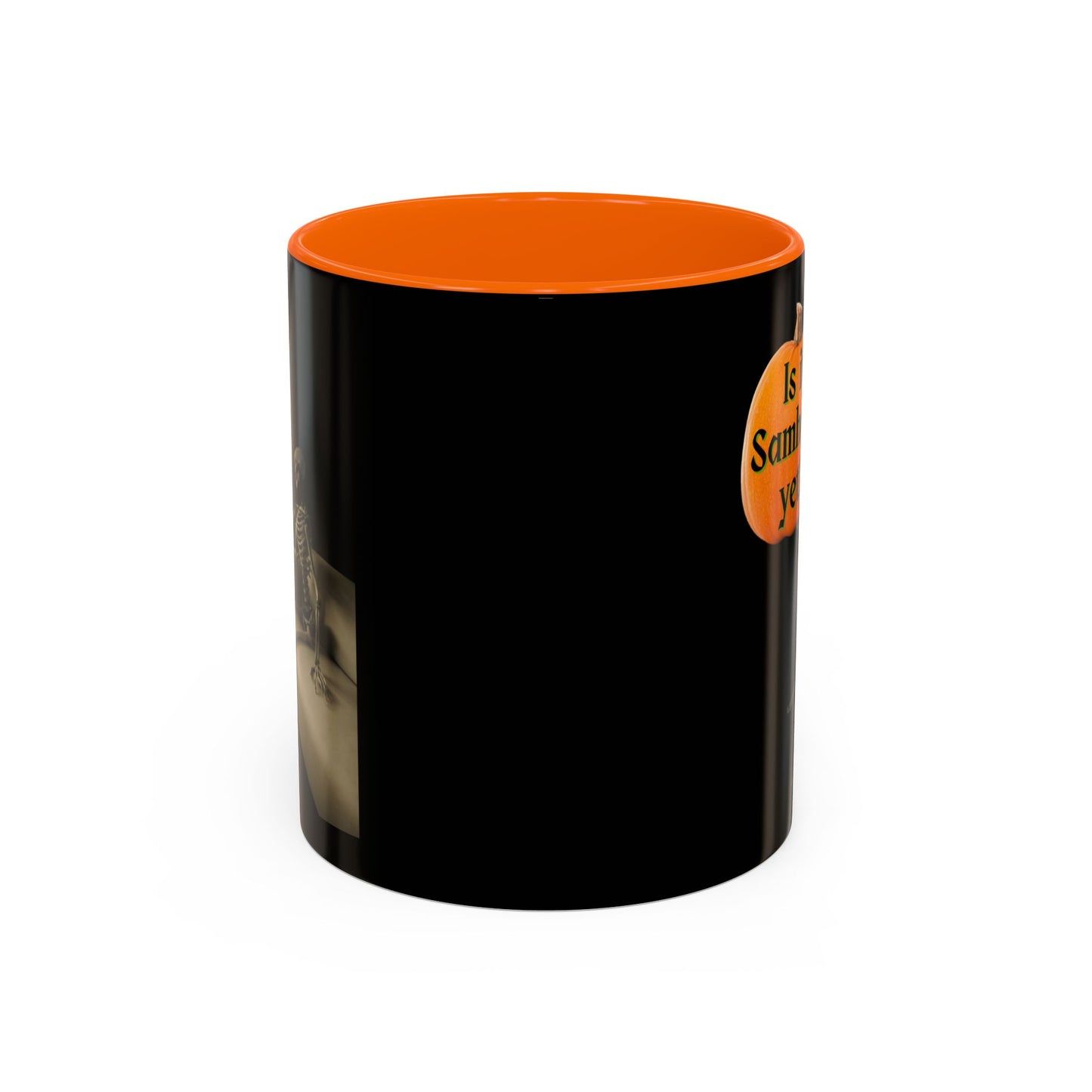Is it Samhain yet? Skeleton's Pumpkin Black Accent Mug by CreepyCrafts.boo