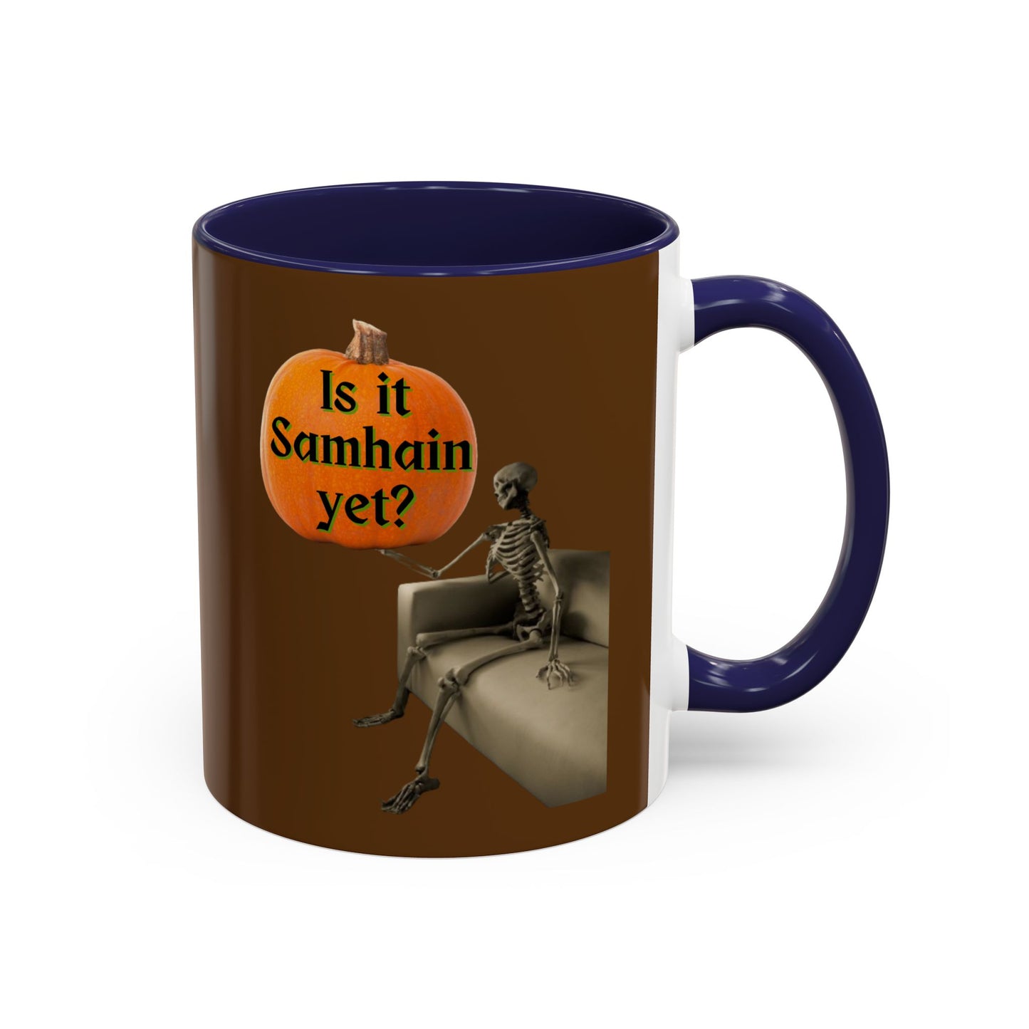 Is it Samhain yet? Skeleton's Pumpkin Brown Accent Mug by CreepyCrafts.boo