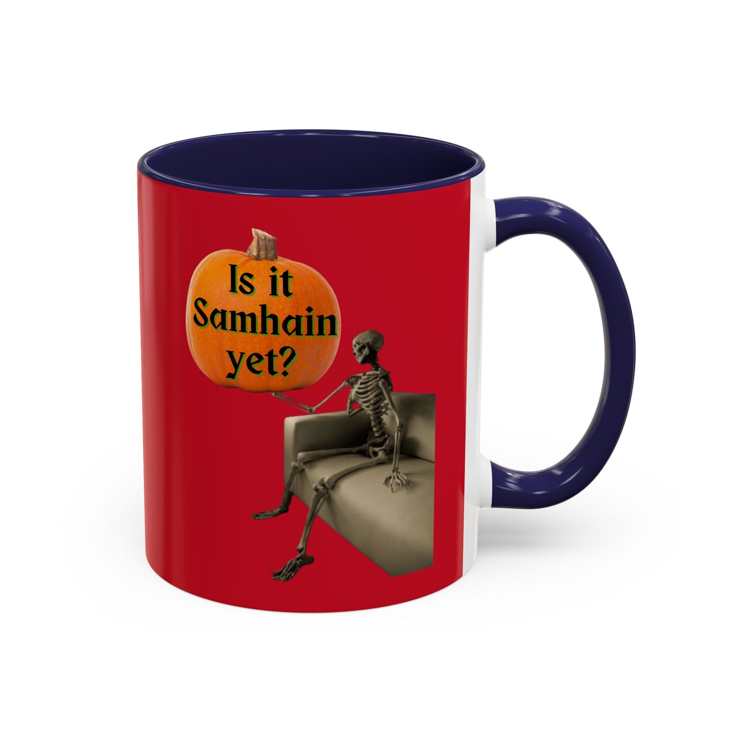 Is it Samhain yet? Skeleton's Pumpkin Red Accent Mug by CreepyCrafts.boo