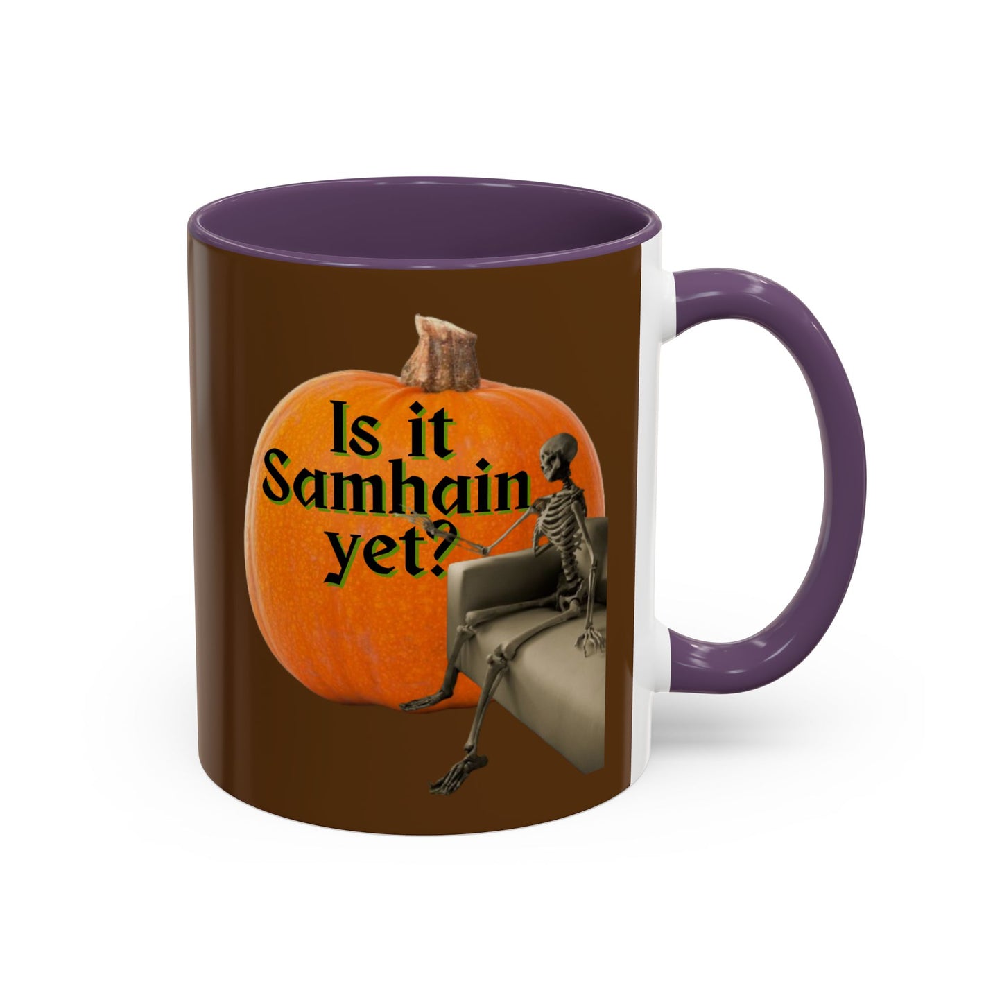 Is It Samhain Yet? Skeleton's Giant Pumpkin Brown Accent Mug by CreepyCrafts.boo