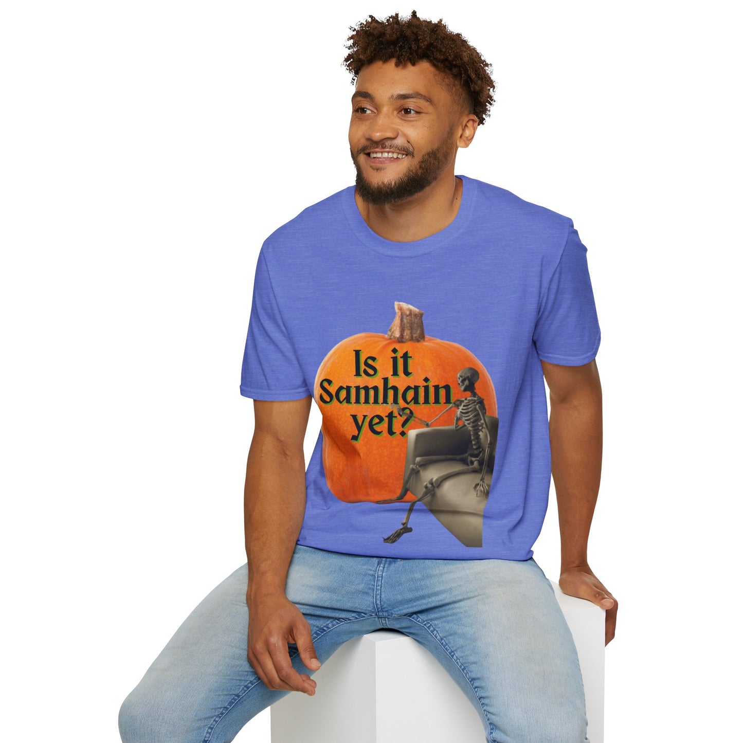 Is It Samhain Yet? Skeleton's Giant Pumpkin Light colors Unisex T-Shirt by CreepyCrafts.boo