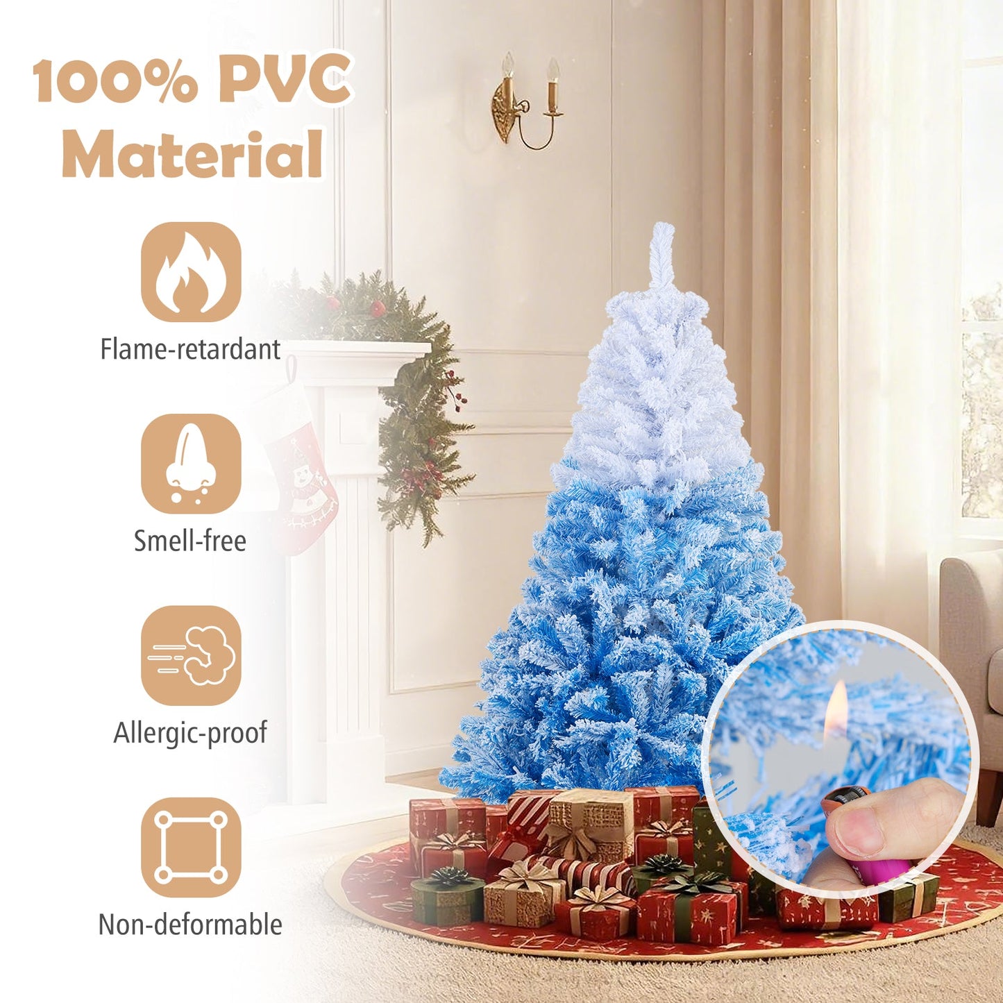 5/6/7/8 FT Artificial Christmas Tree with Warm White LED Lights and 8 Modes