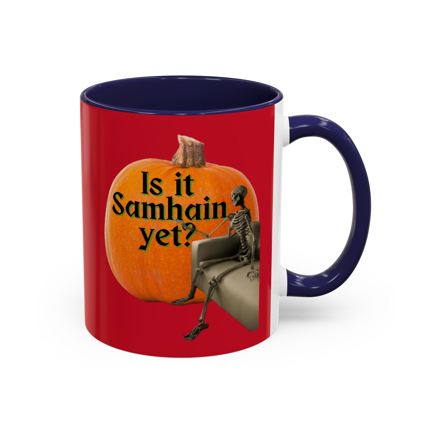 Is It Samhain Yet? Skeleton's Giant Pumpkin Red Accent Mug by CreepyCrafts.boo