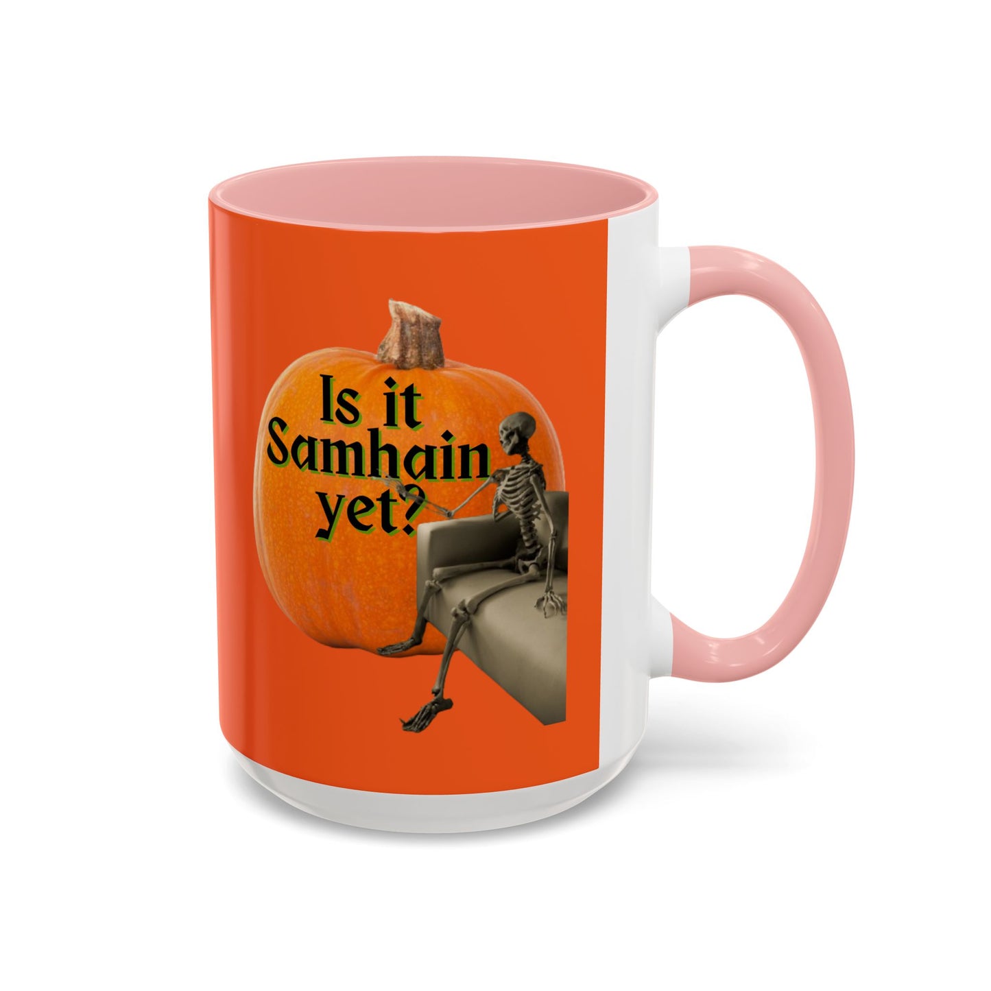 Is It Samhain Yet? Skeleton's Giant Pumpkin Orange Accent Mug by CreepyCrafts.boo