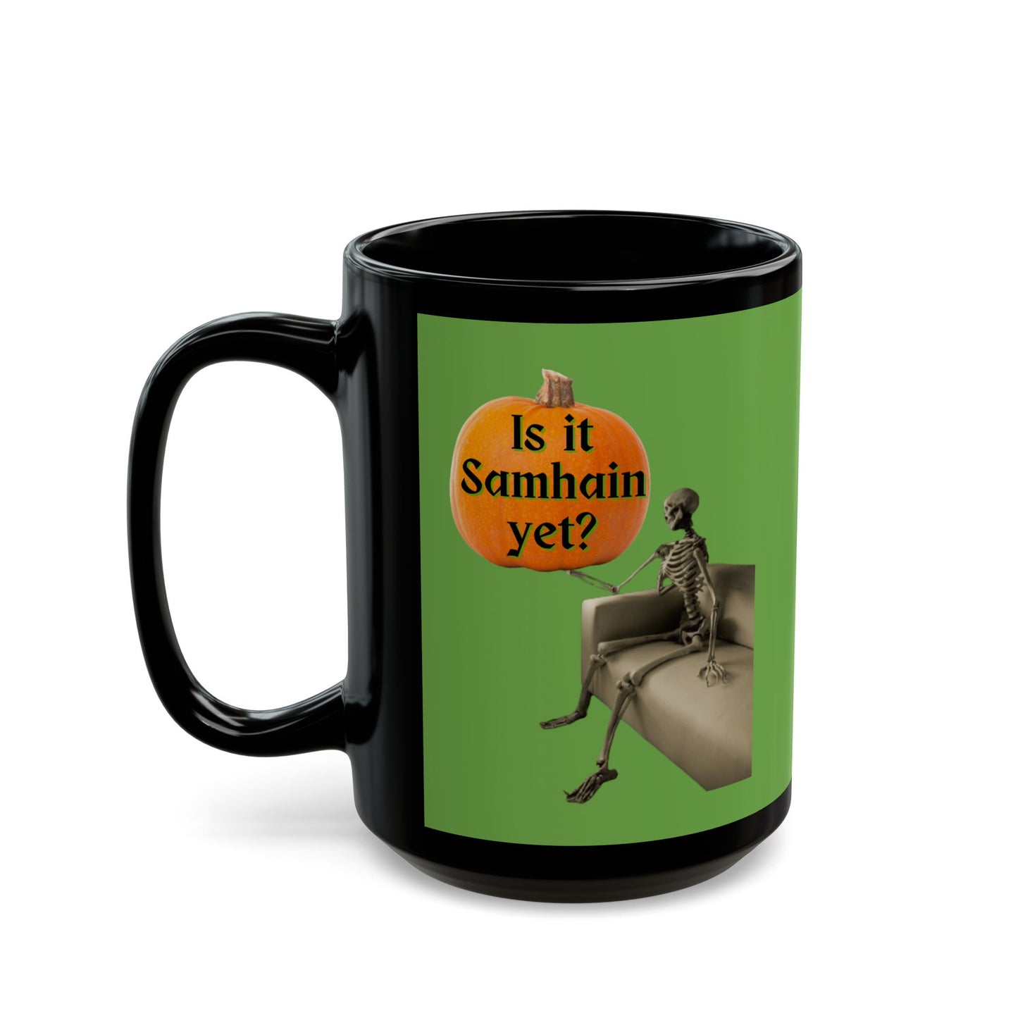 Is it Samhain yet? Skeleton's Pumpkin Green Mug by CreepyCrafts.boo