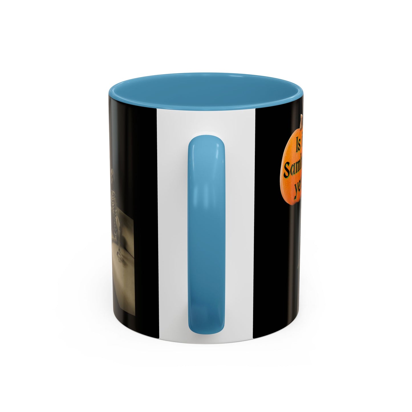 Is it Samhain yet? Skeleton's Pumpkin Black Accent Mug by CreepyCrafts.boo