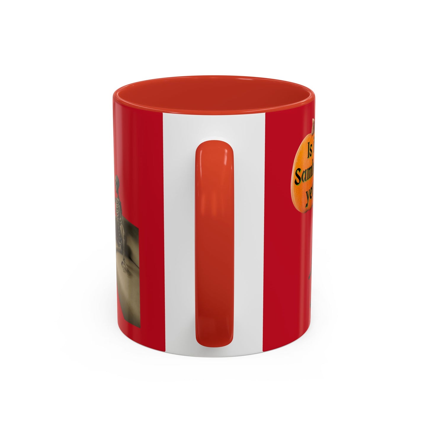Is it Samhain yet? Skeleton's Pumpkin Red Accent Mug by CreepyCrafts.boo