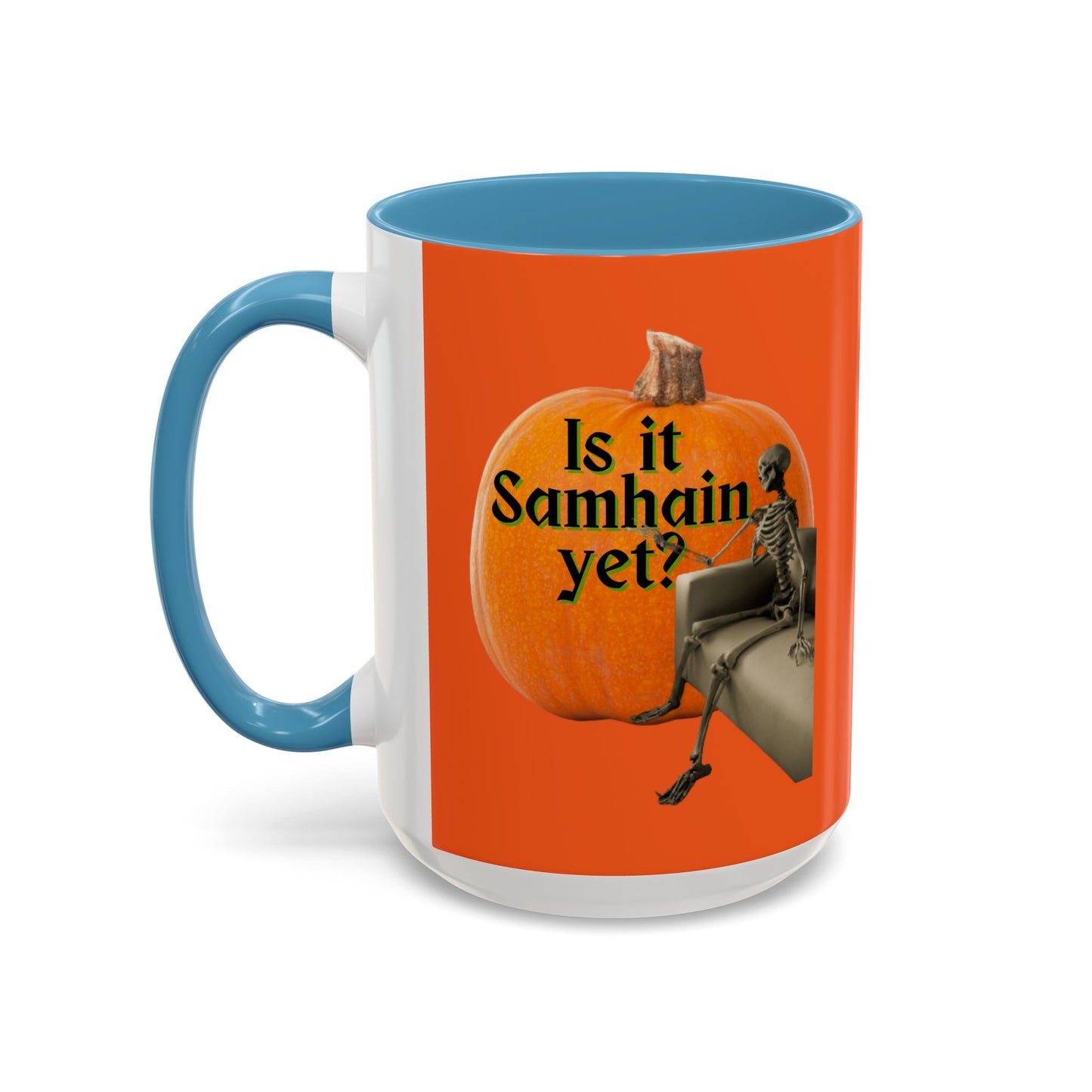 Is It Samhain Yet? Skeleton's Giant Pumpkin Orange Accent Mug by CreepyCrafts.boo