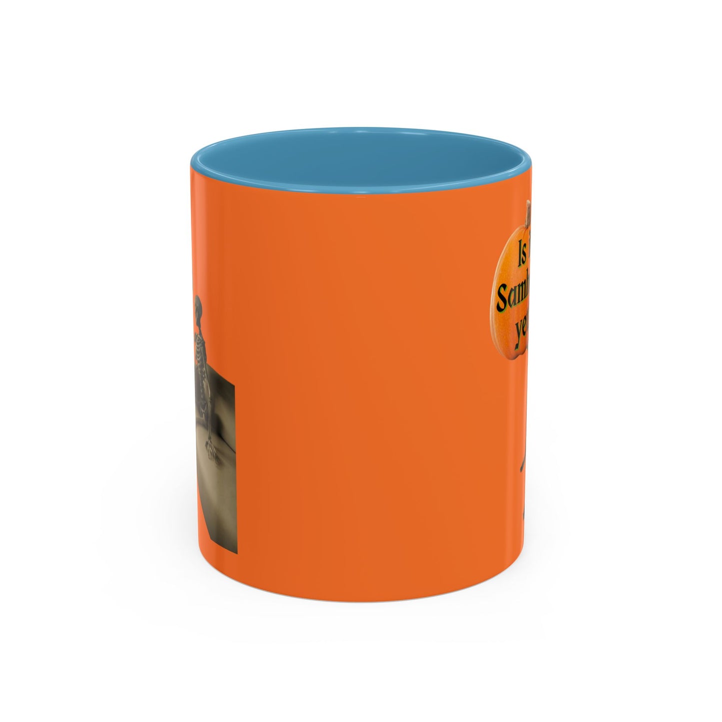 Is it Samhain yet? Skeleton's Pumpkin Orange Accent Mug by CreepyCrafts.boo