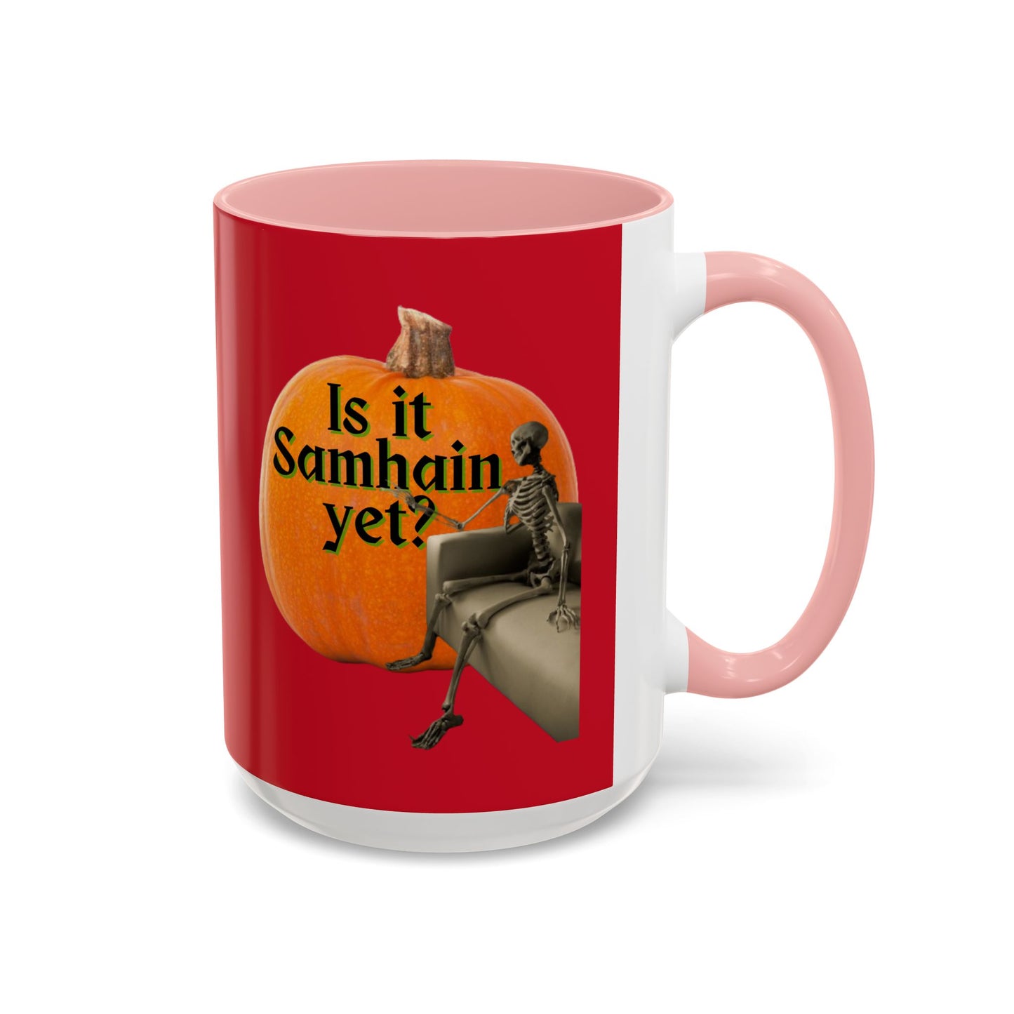 Is It Samhain Yet? Skeleton's Giant Pumpkin Red Accent Mug by CreepyCrafts.boo