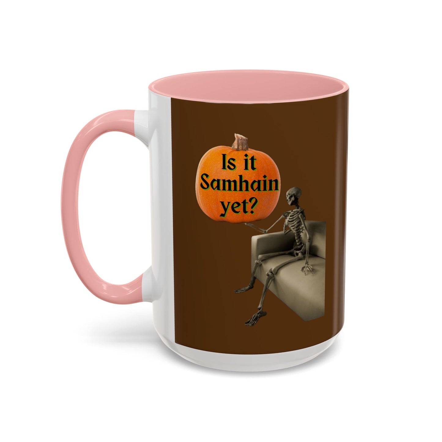 Is it Samhain yet? Skeleton's Pumpkin Brown Accent Mug by CreepyCrafts.boo