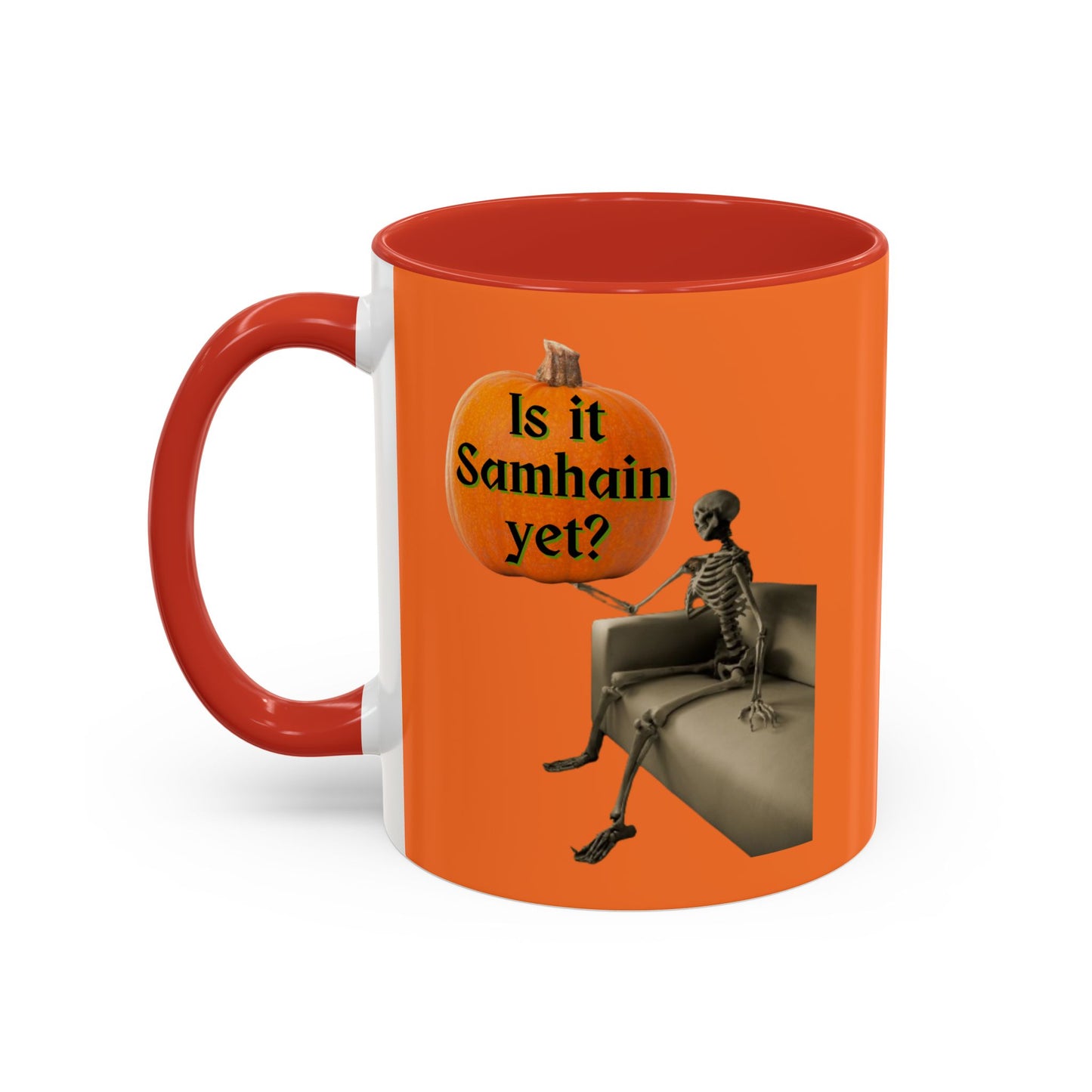 Is it Samhain yet? Skeleton's Pumpkin Orange Accent Mug by CreepyCrafts.boo