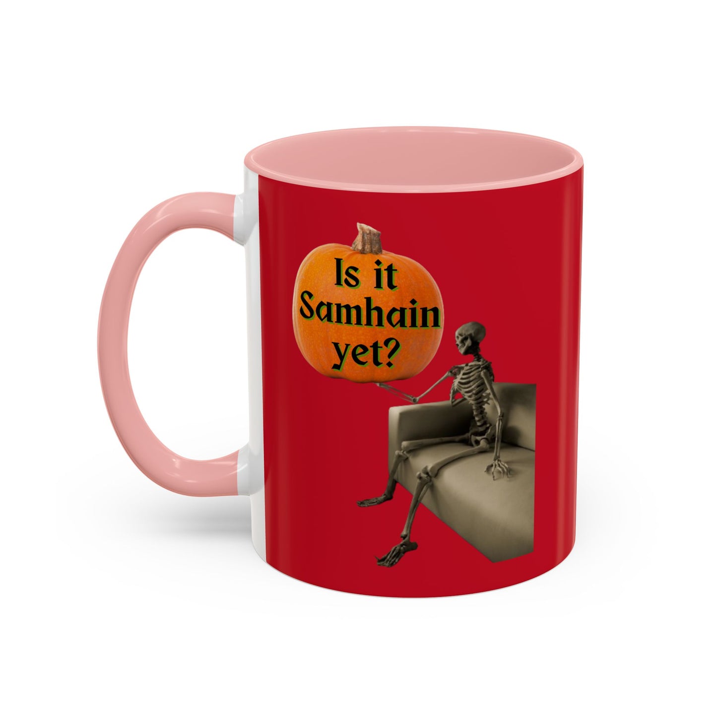 Is it Samhain yet? Skeleton's Pumpkin Red Accent Mug by CreepyCrafts.boo