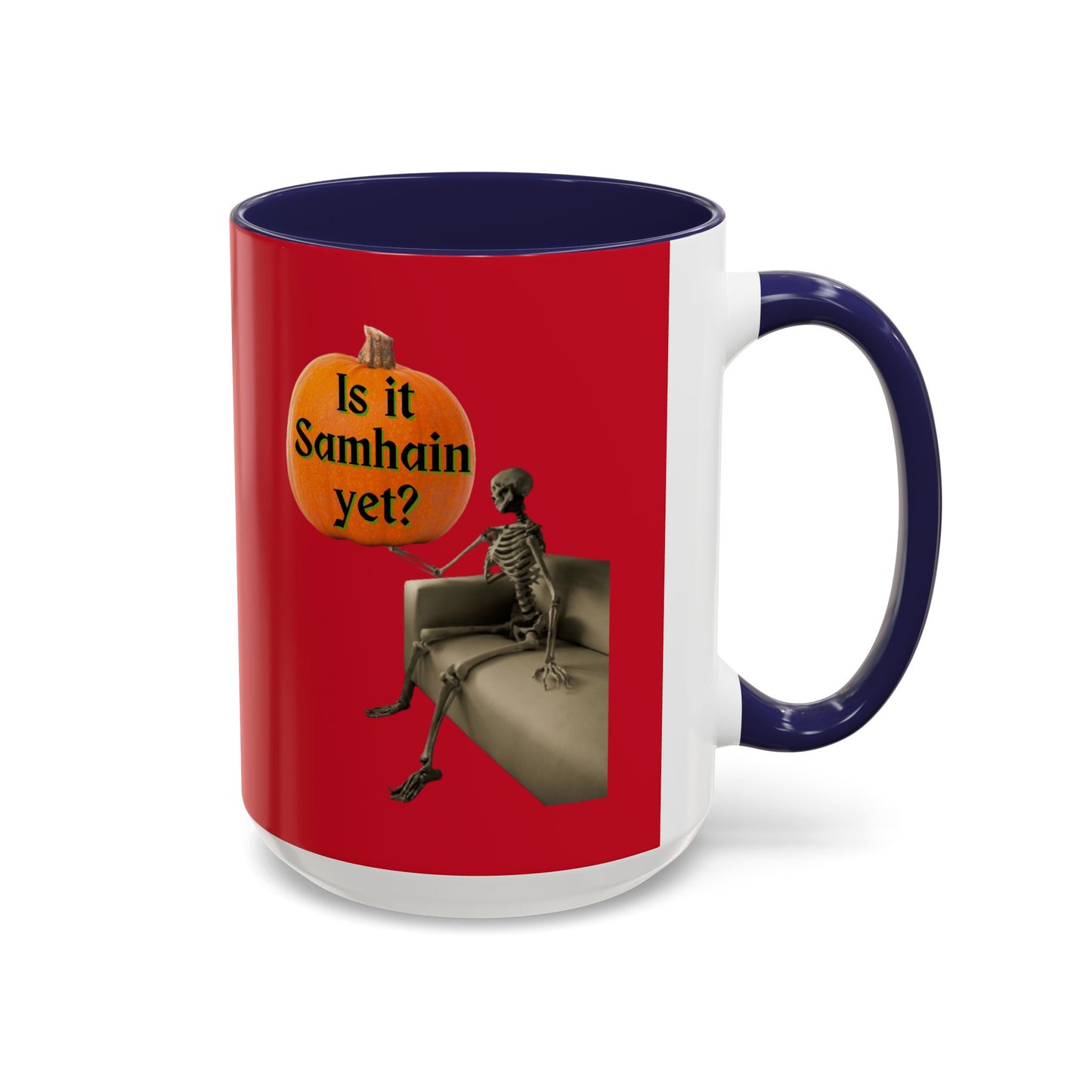 Is it Samhain yet? Skeleton's Pumpkin Red Accent Mug by CreepyCrafts.boo