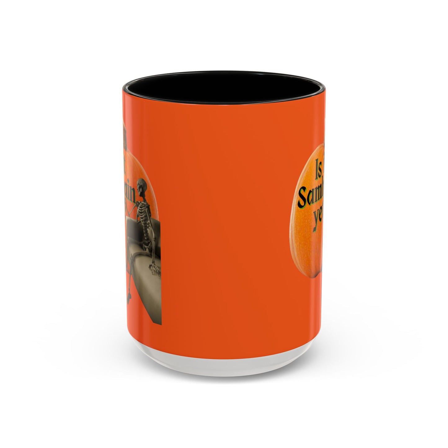 Is It Samhain Yet? Skeleton's Giant Pumpkin Orange Accent Mug by CreepyCrafts.boo