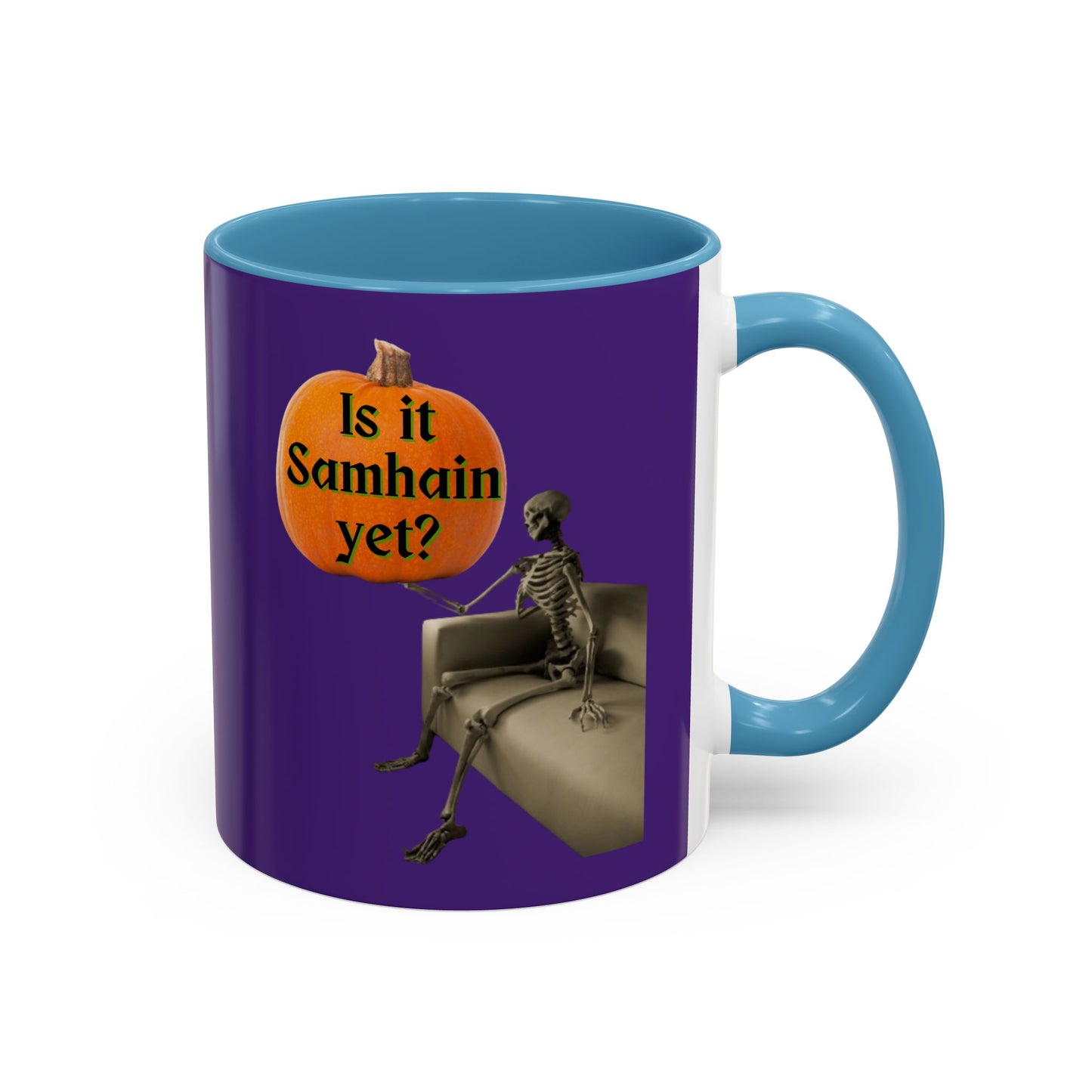Is it Samhain yet? Skeleton's Pumpkin Purple Accent Mug by CreepyCrafts.boo