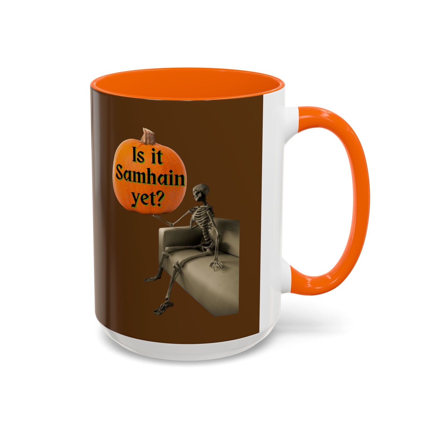 Is it Samhain yet? Skeleton's Pumpkin Brown Accent Mug by CreepyCrafts.boo
