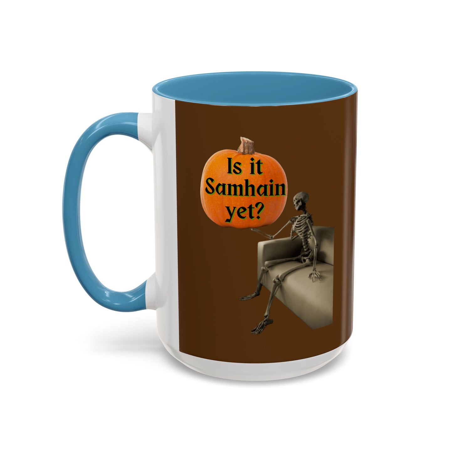 Is it Samhain yet? Skeleton's Pumpkin Brown Accent Mug by CreepyCrafts.boo