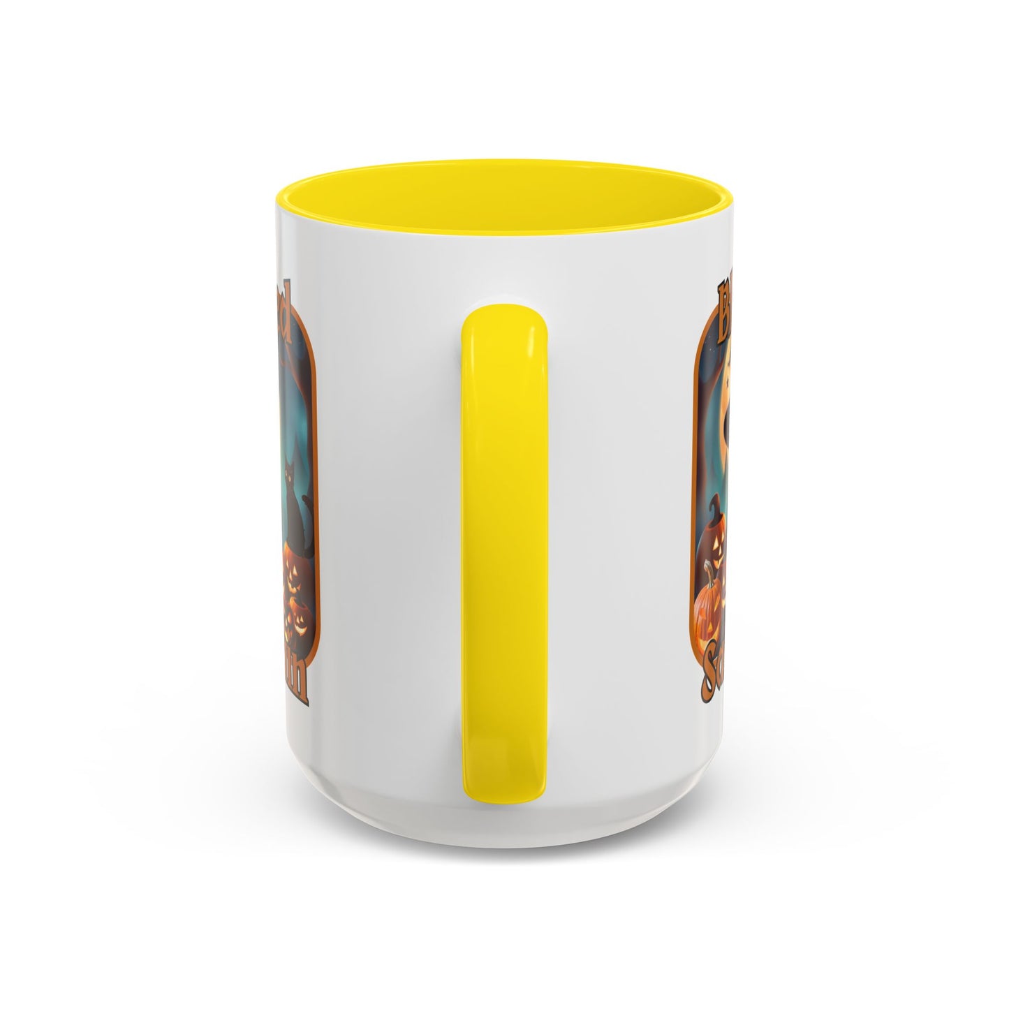 Blessed Samhain Cute Witch Orange font White Accent Mug by CreepyCrafts.boo