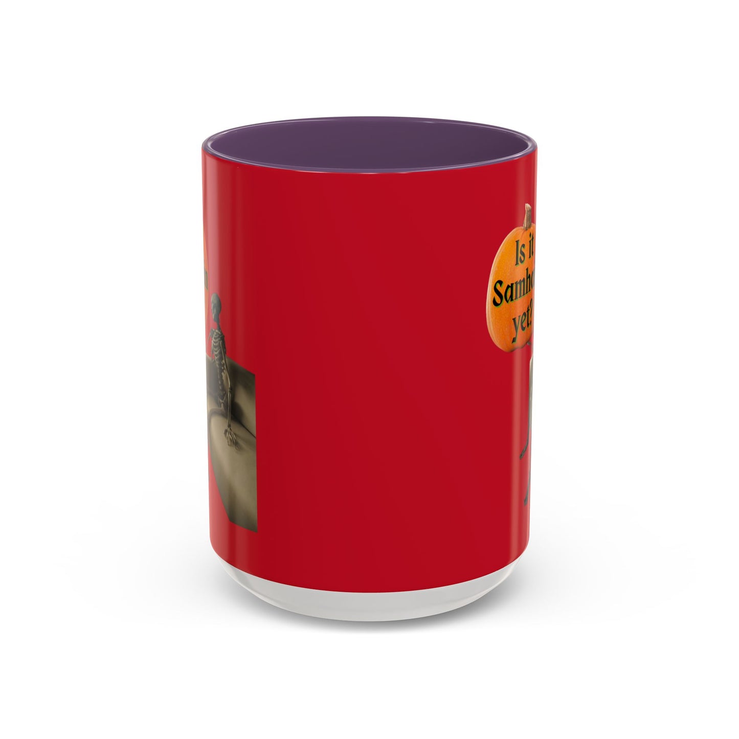 Is it Samhain yet? Skeleton's Pumpkin Red Accent Mug by CreepyCrafts.boo