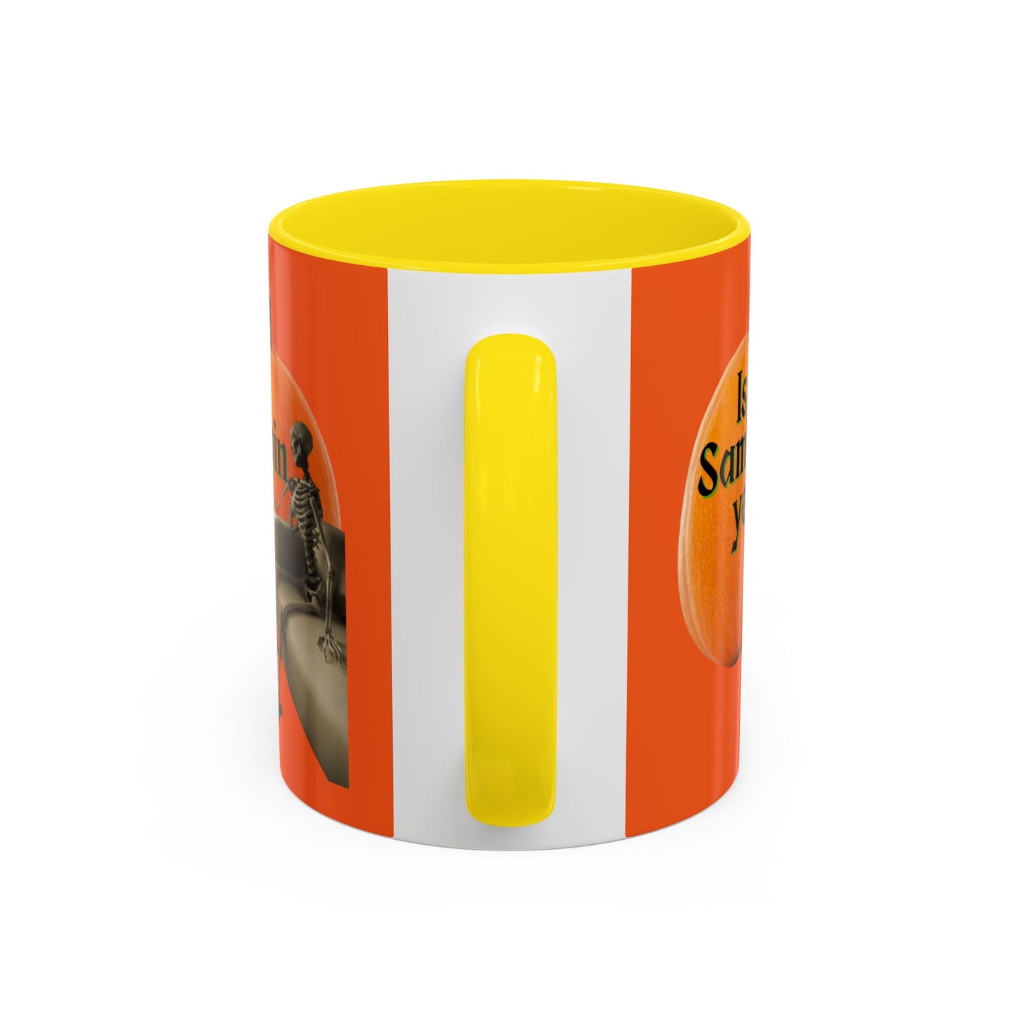 Is It Samhain Yet? Skeleton's Giant Pumpkin Orange Accent Mug by CreepyCrafts.boo