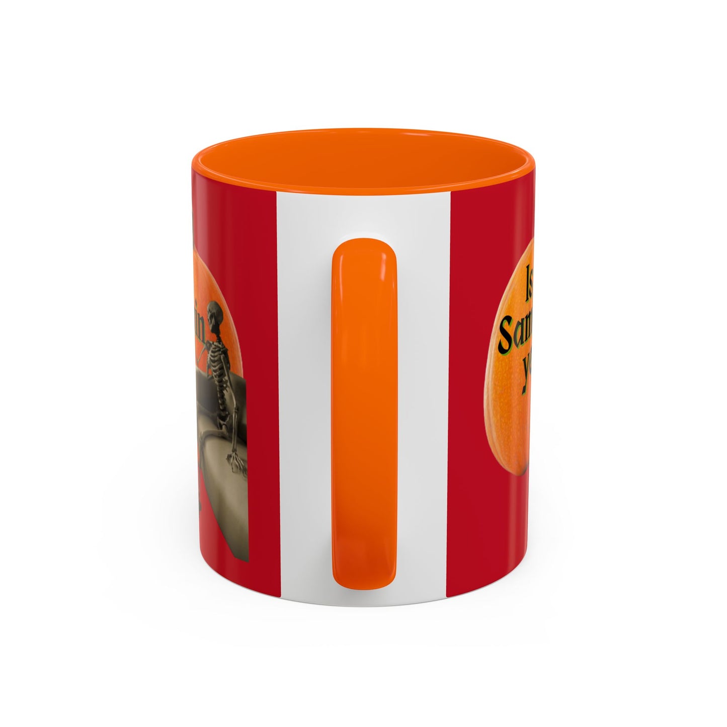 Is It Samhain Yet? Skeleton's Giant Pumpkin Red Accent Mug by CreepyCrafts.boo