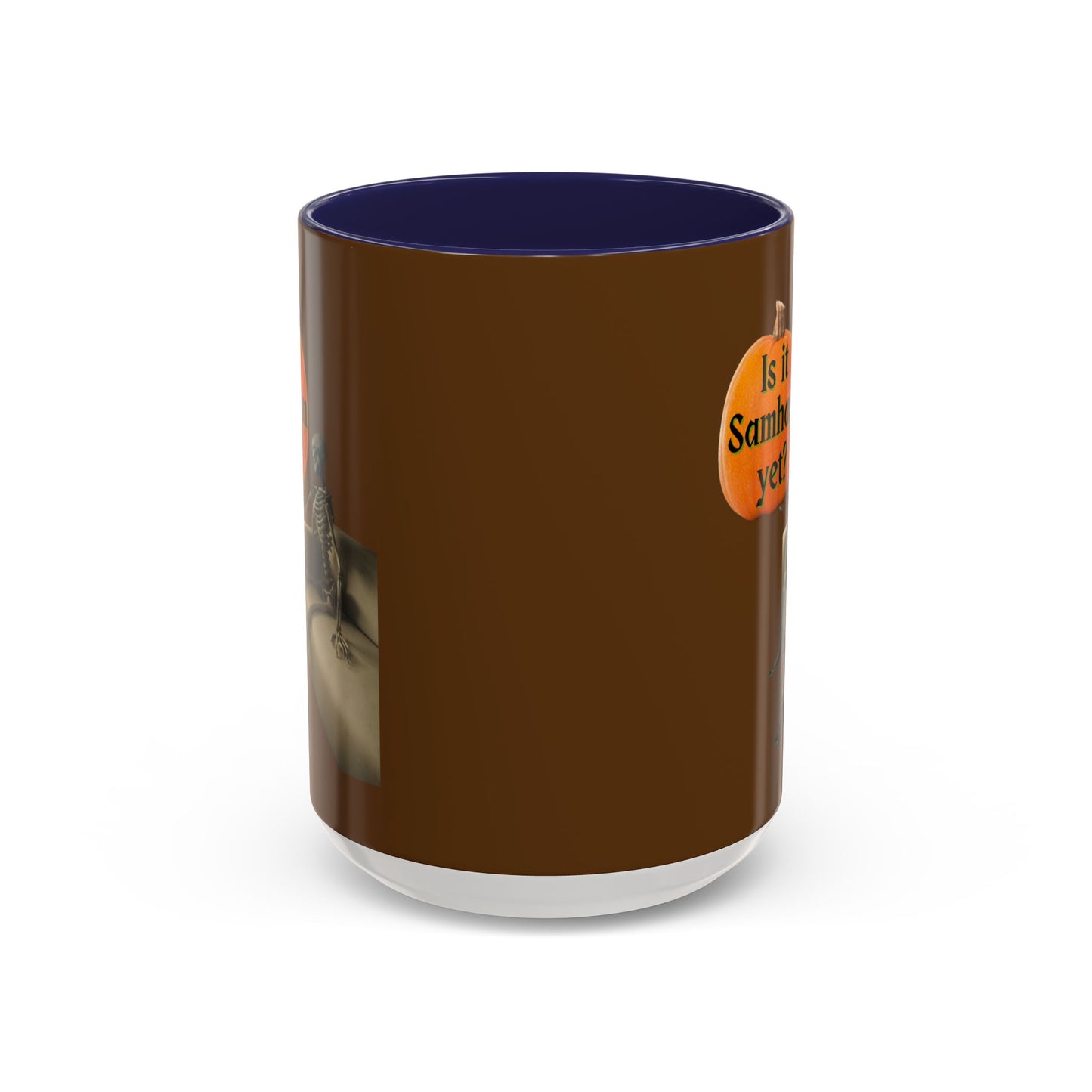 Is it Samhain yet? Skeleton's Pumpkin Brown Accent Mug by CreepyCrafts.boo