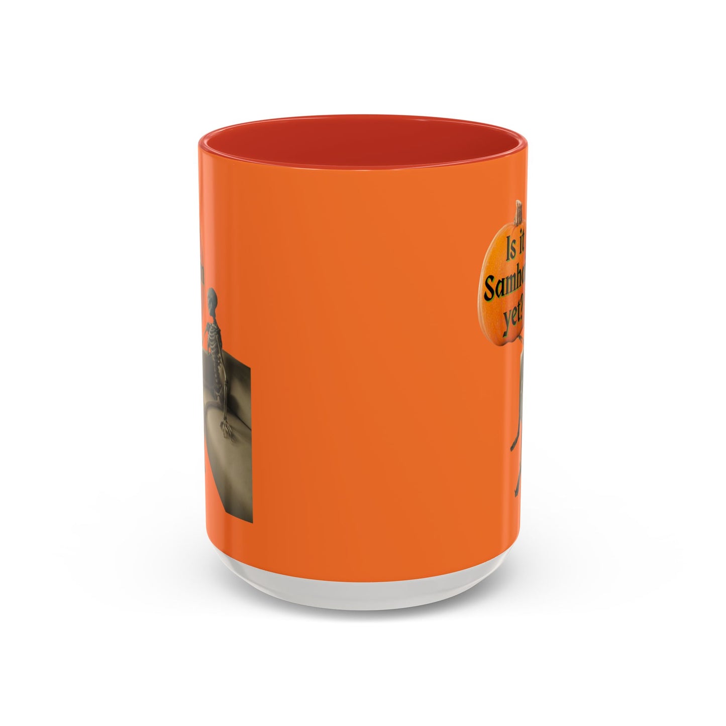 Is it Samhain yet? Skeleton's Pumpkin Orange Accent Mug by CreepyCrafts.boo