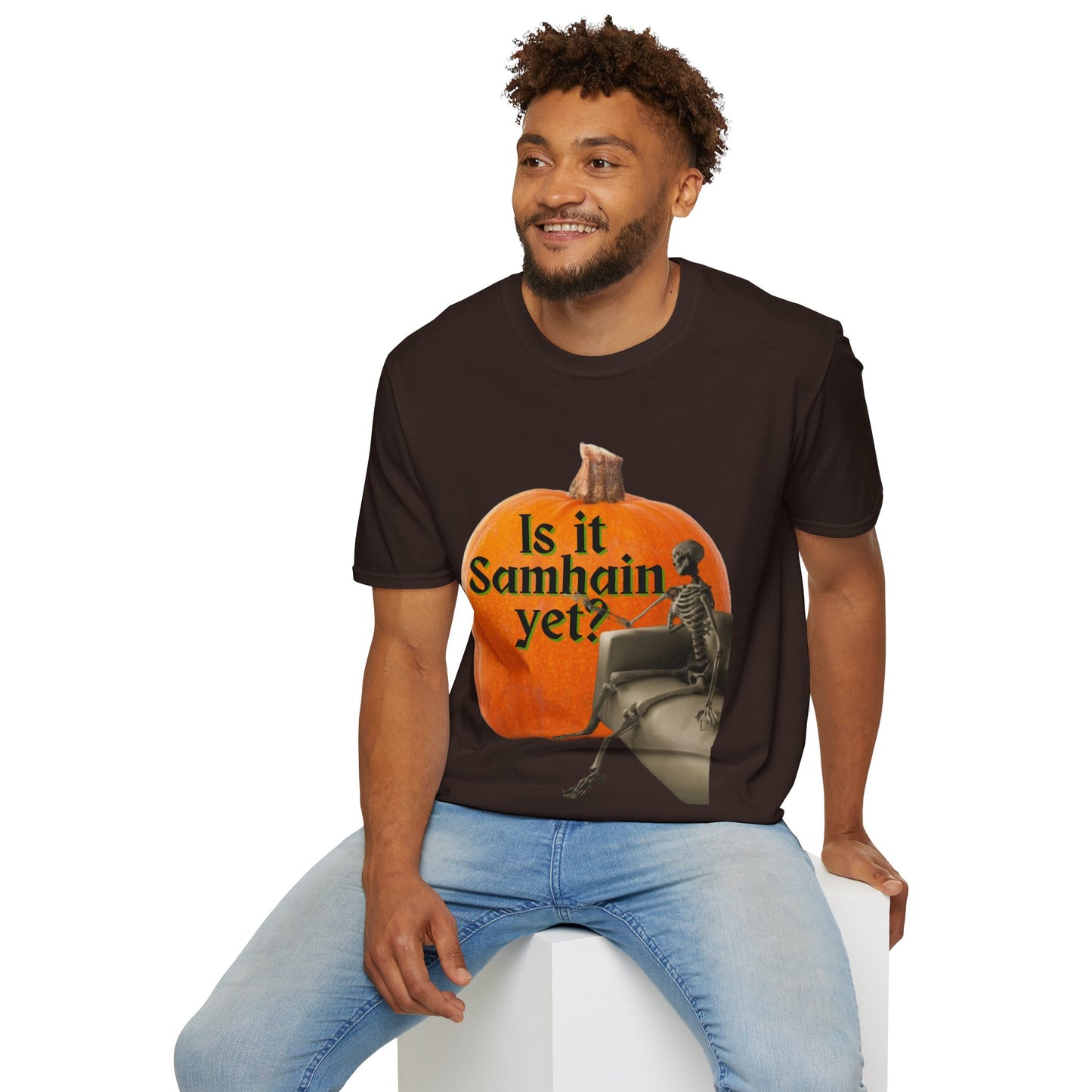 Is It Samhain Yet? Skeleton's Giant Pumpkin Dark colors Unisex T-Shirt by CreepyCrafts.boo
