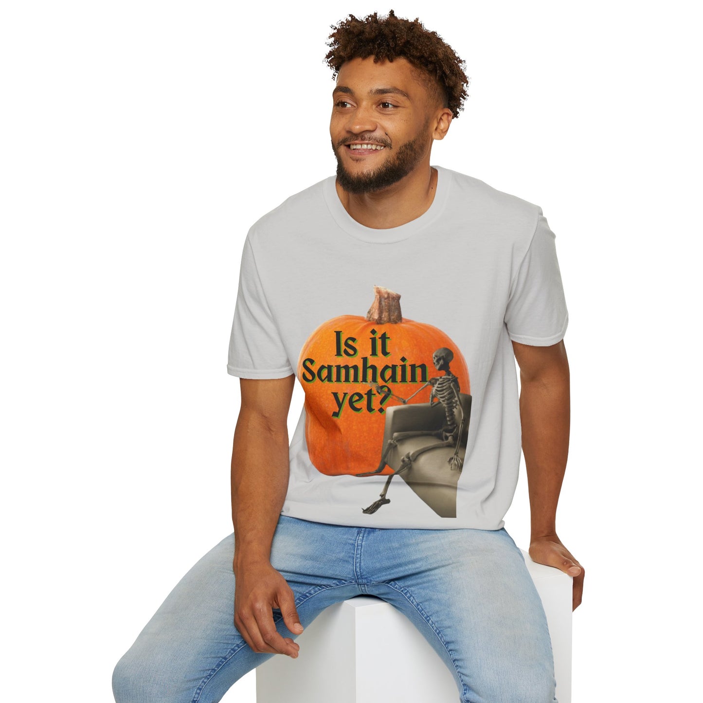 Is It Samhain Yet? Skeleton's Giant Pumpkin Light colors Unisex T-Shirt by CreepyCrafts.boo