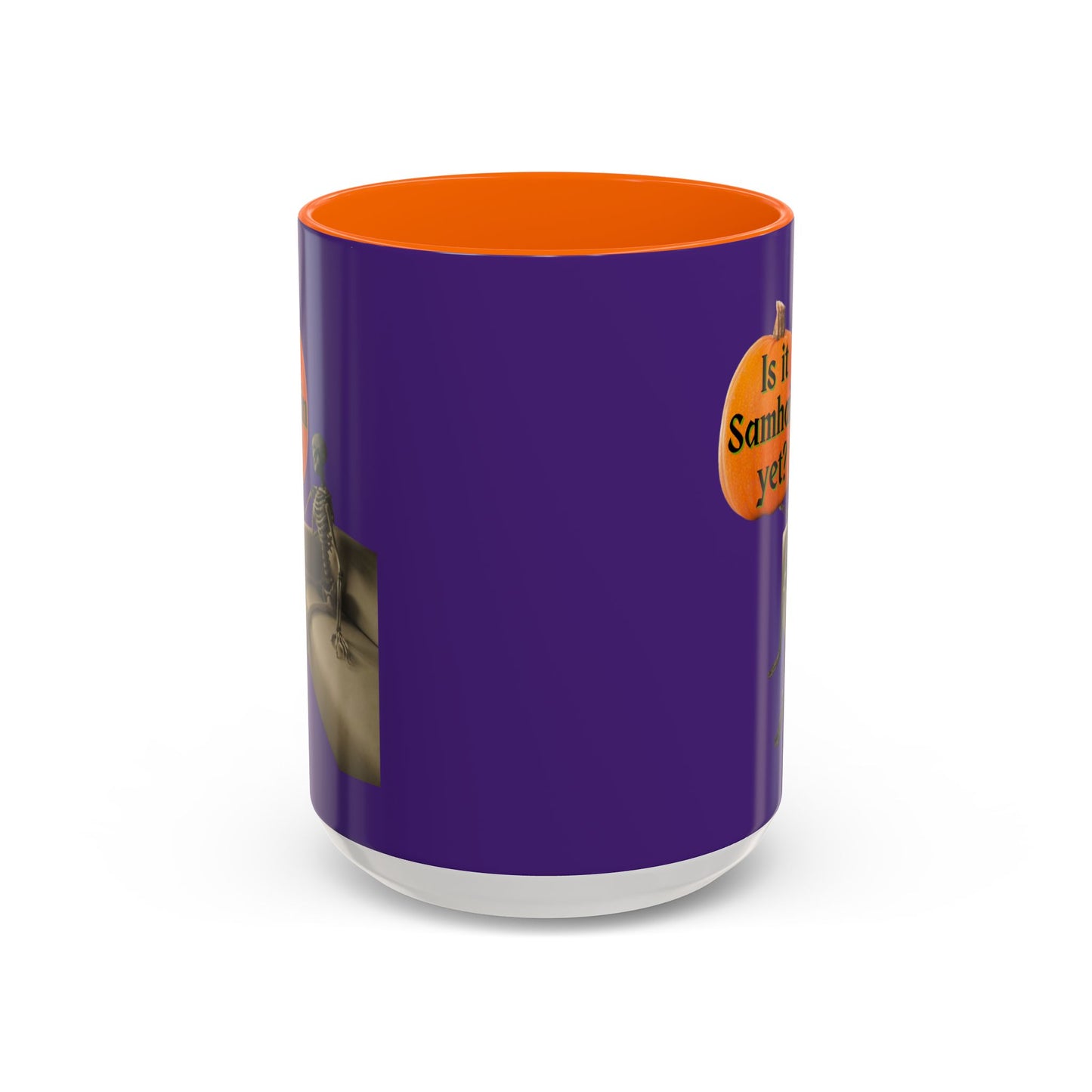 Is it Samhain yet? Skeleton's Pumpkin Purple Accent Mug by CreepyCrafts.boo