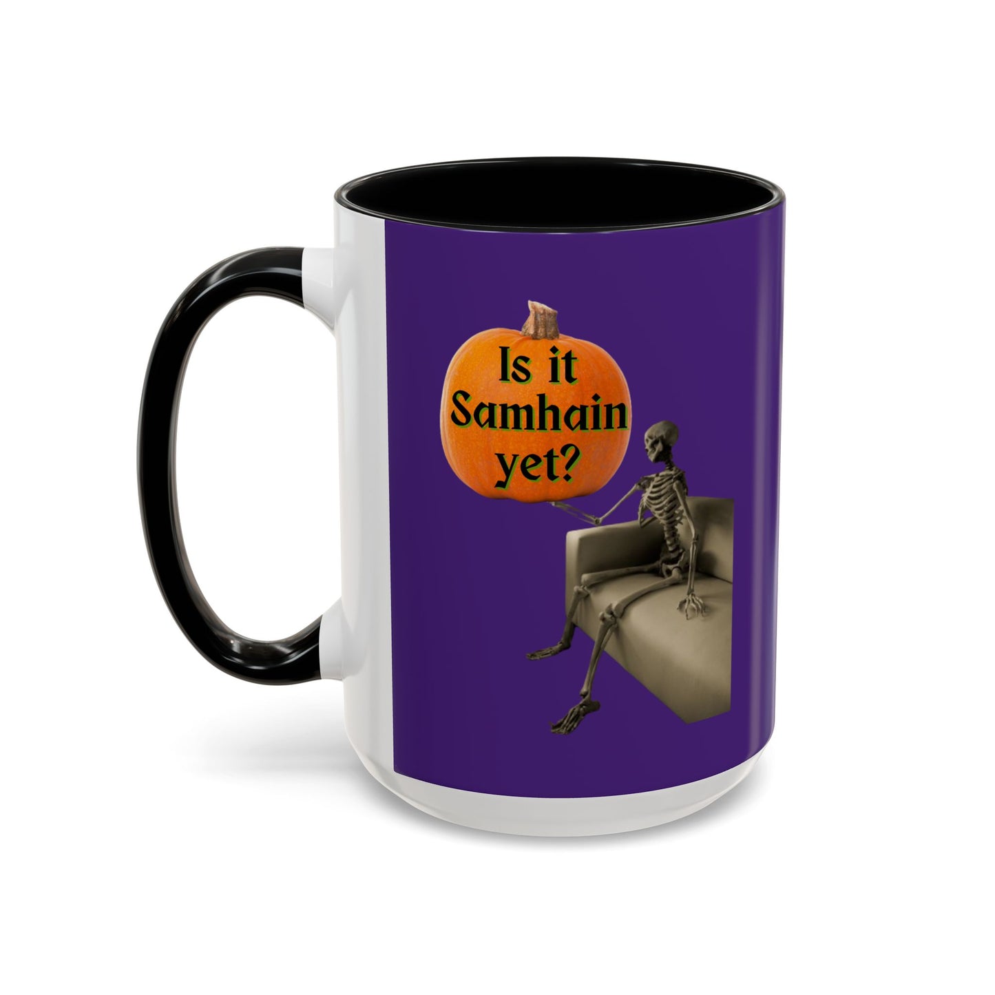 Is it Samhain yet? Skeleton's Pumpkin Purple Accent Mug by CreepyCrafts.boo