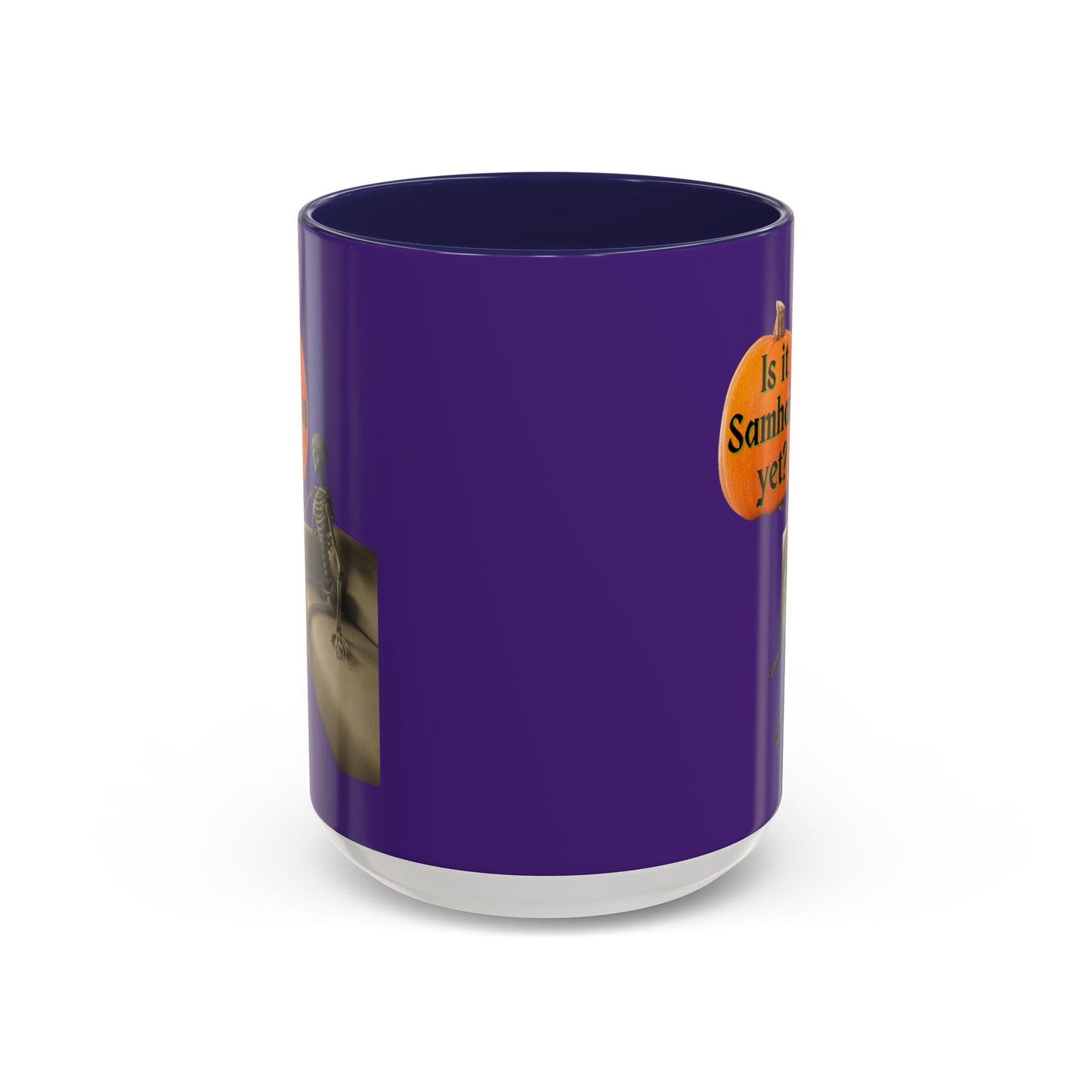 Is it Samhain yet? Skeleton's Pumpkin Purple Accent Mug by CreepyCrafts.boo
