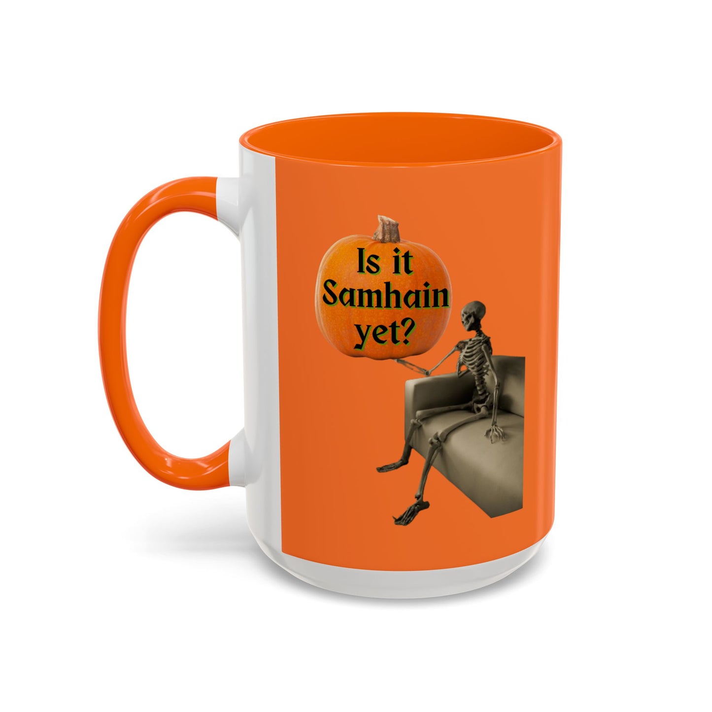 Is it Samhain yet? Skeleton's Pumpkin Orange Accent Mug by CreepyCrafts.boo
