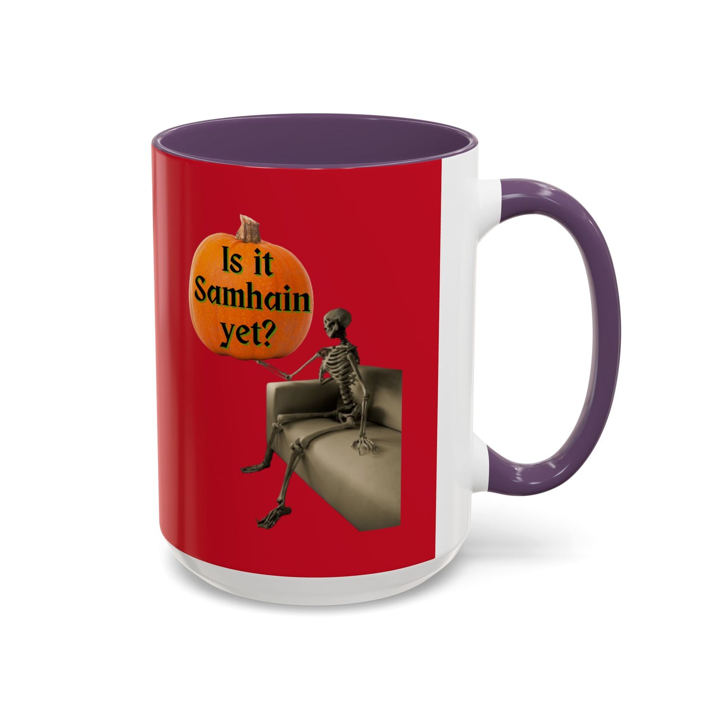Is it Samhain yet? Skeleton's Pumpkin Red Accent Mug by CreepyCrafts.boo