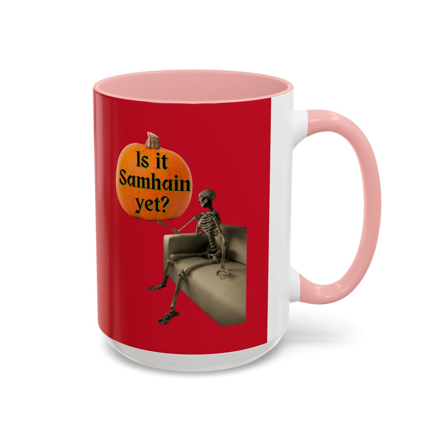 Is it Samhain yet? Skeleton's Pumpkin Red Accent Mug by CreepyCrafts.boo
