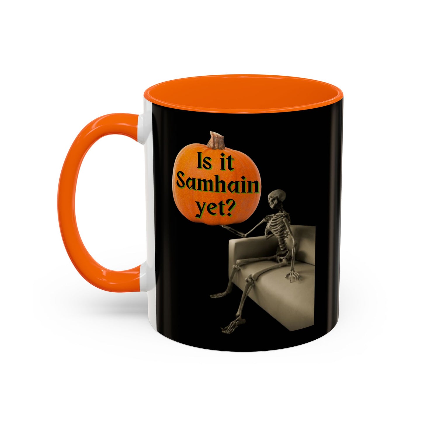 Is it Samhain yet? Skeleton's Pumpkin Black Accent Mug by CreepyCrafts.boo