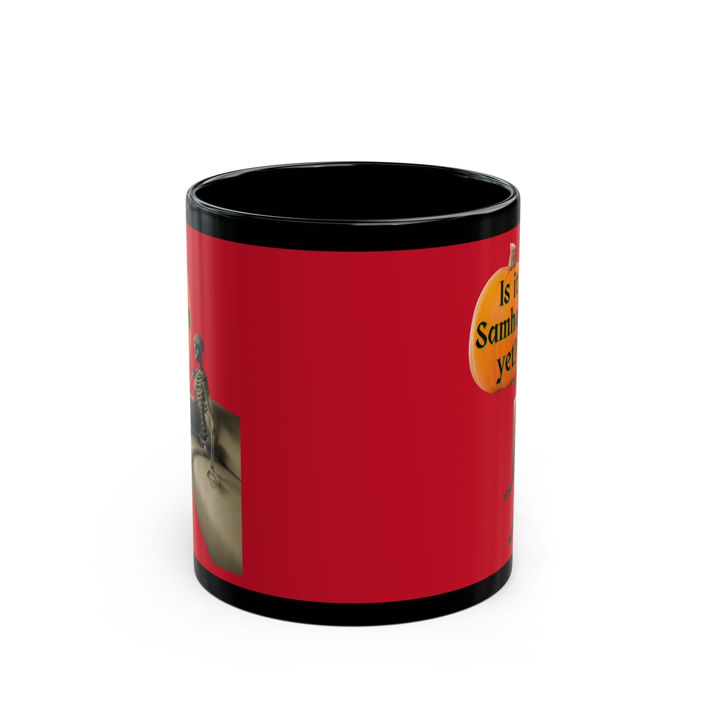 Is it Samhain yet? Skeleton's Pumpkin Red Mug by CreepyCrafts.boo