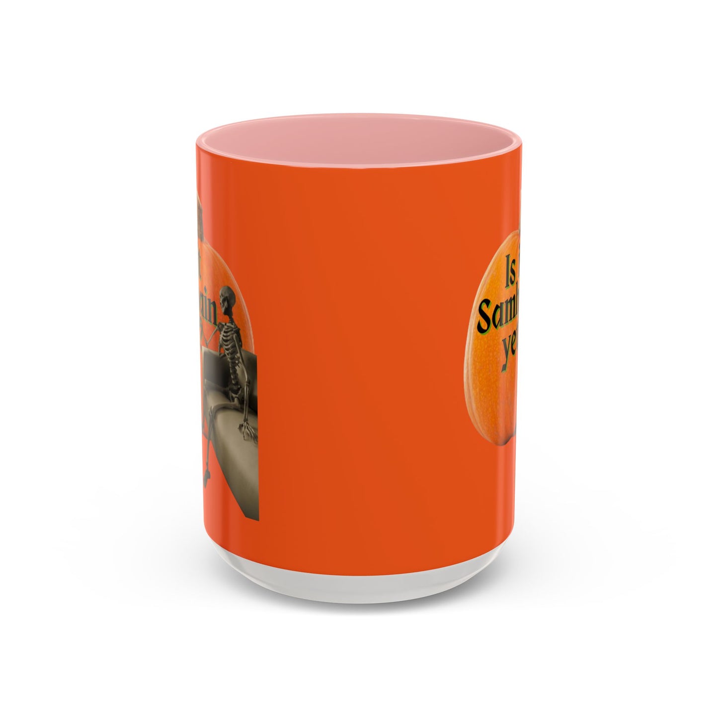 Is It Samhain Yet? Skeleton's Giant Pumpkin Orange Accent Mug by CreepyCrafts.boo