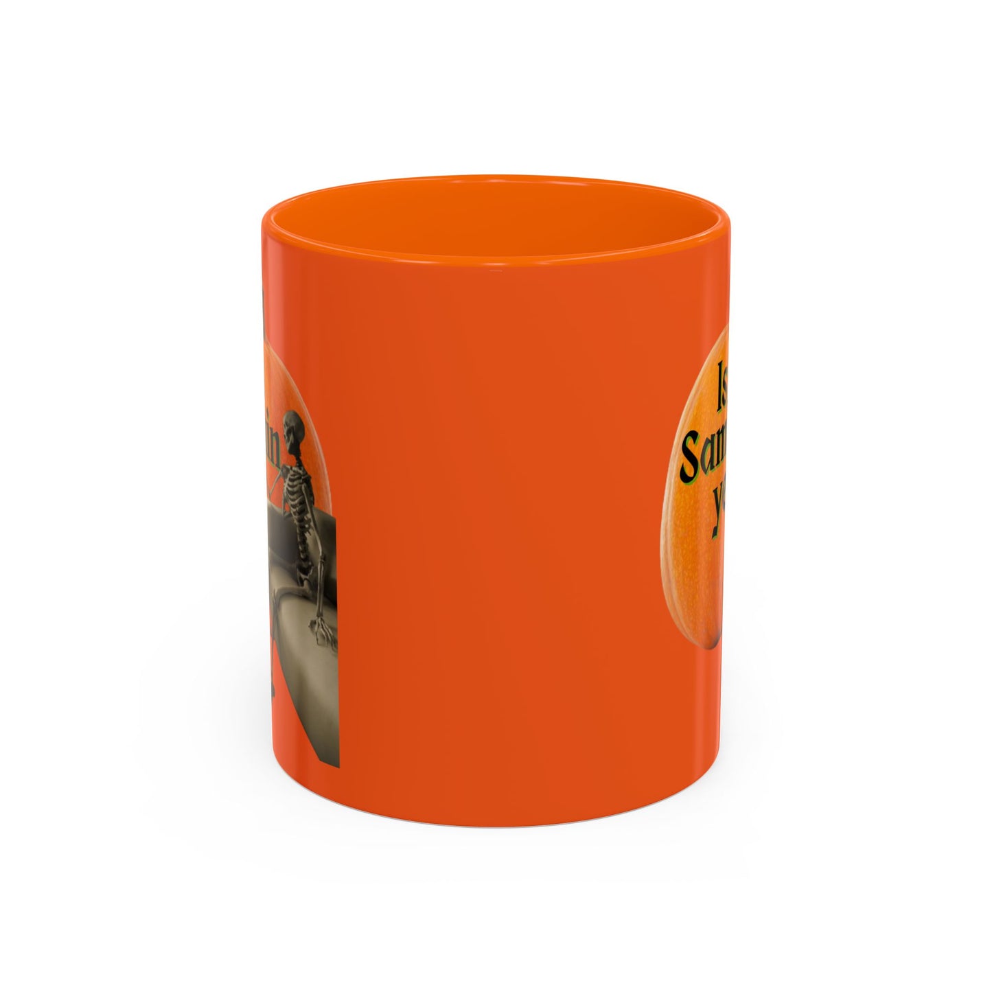 Is It Samhain Yet? Skeleton's Giant Pumpkin Orange Accent Mug by CreepyCrafts.boo